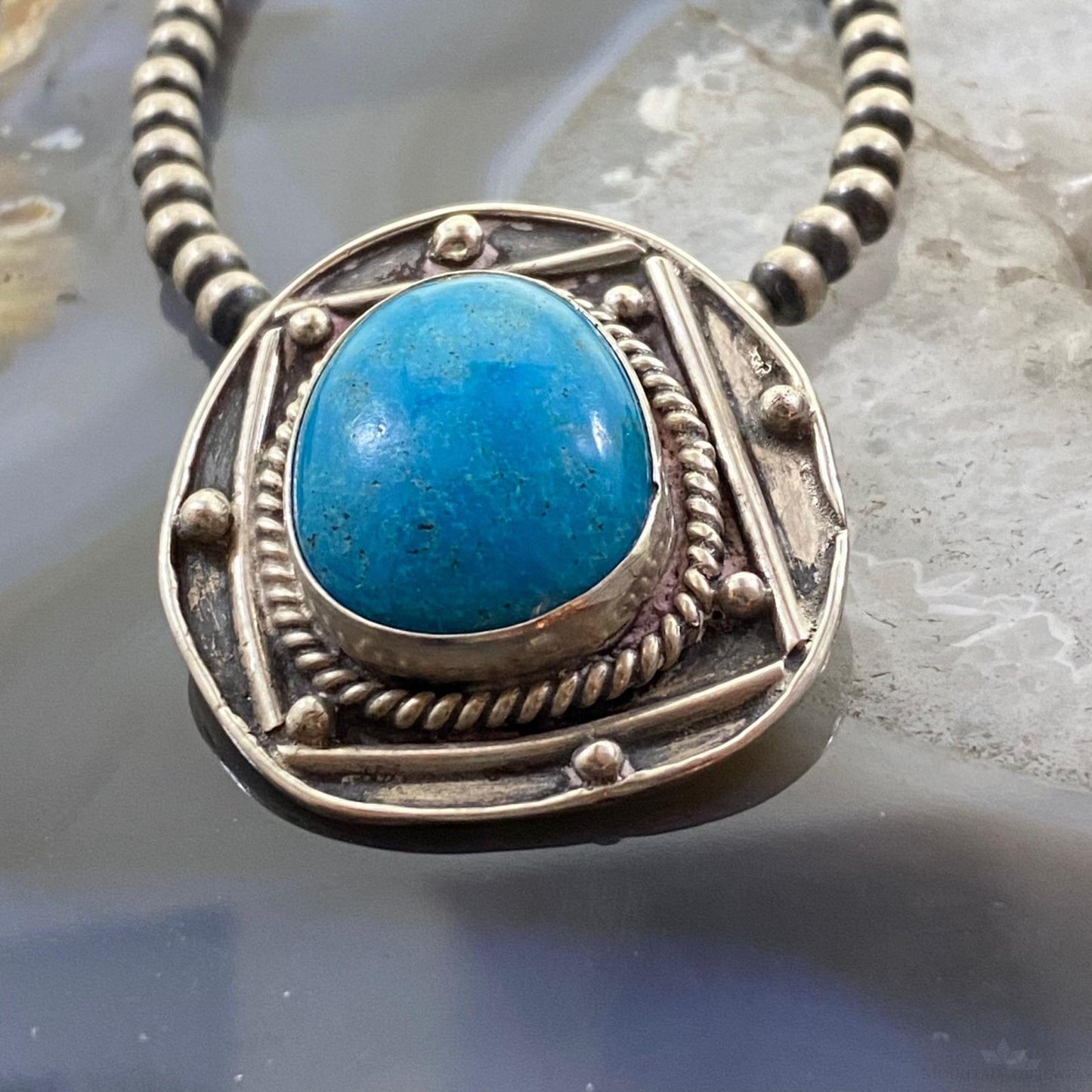 Vintage Native American Silver Oval Turquoise Unisex Pendant