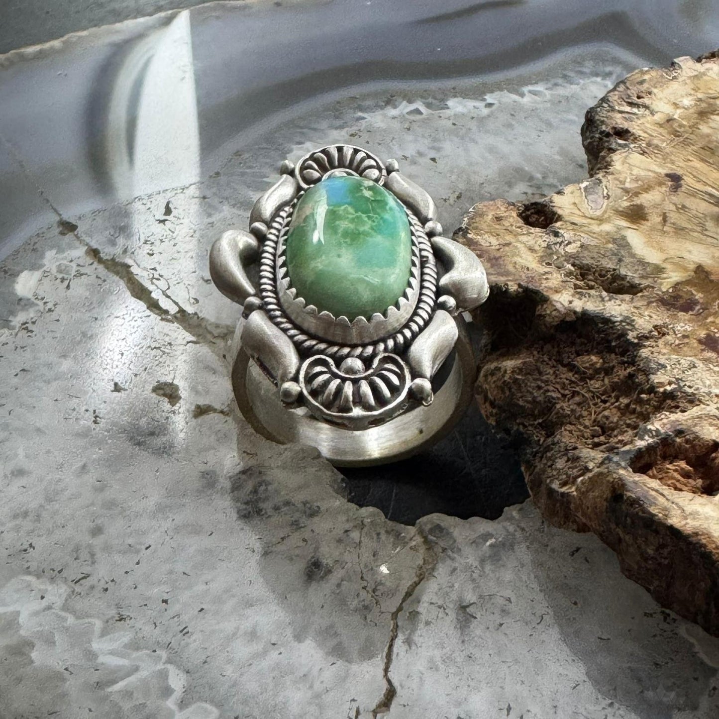 Sterling Silver Southwestern Style Oval Sonora Gold Turquoise Adjustable Ring For Women