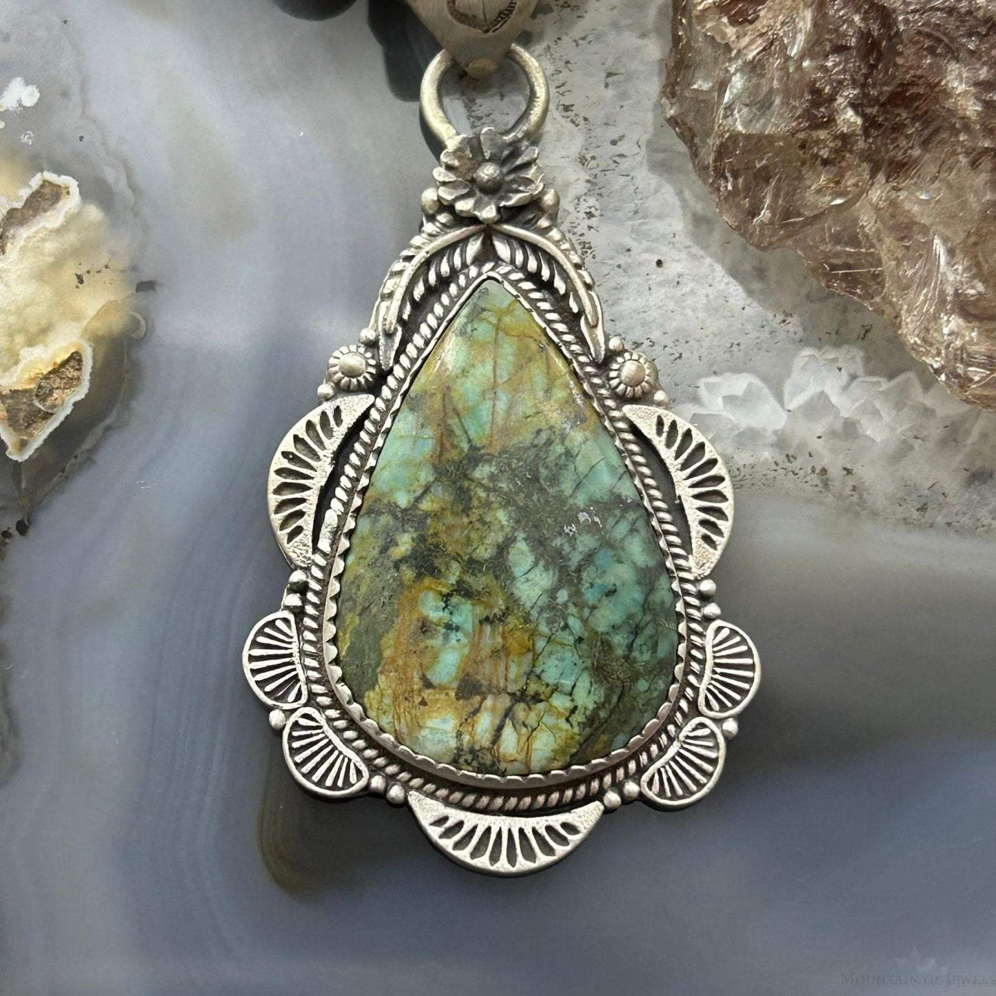 Sterling Silver Southwestern Style Teardrop Turquoise Pendant For Women