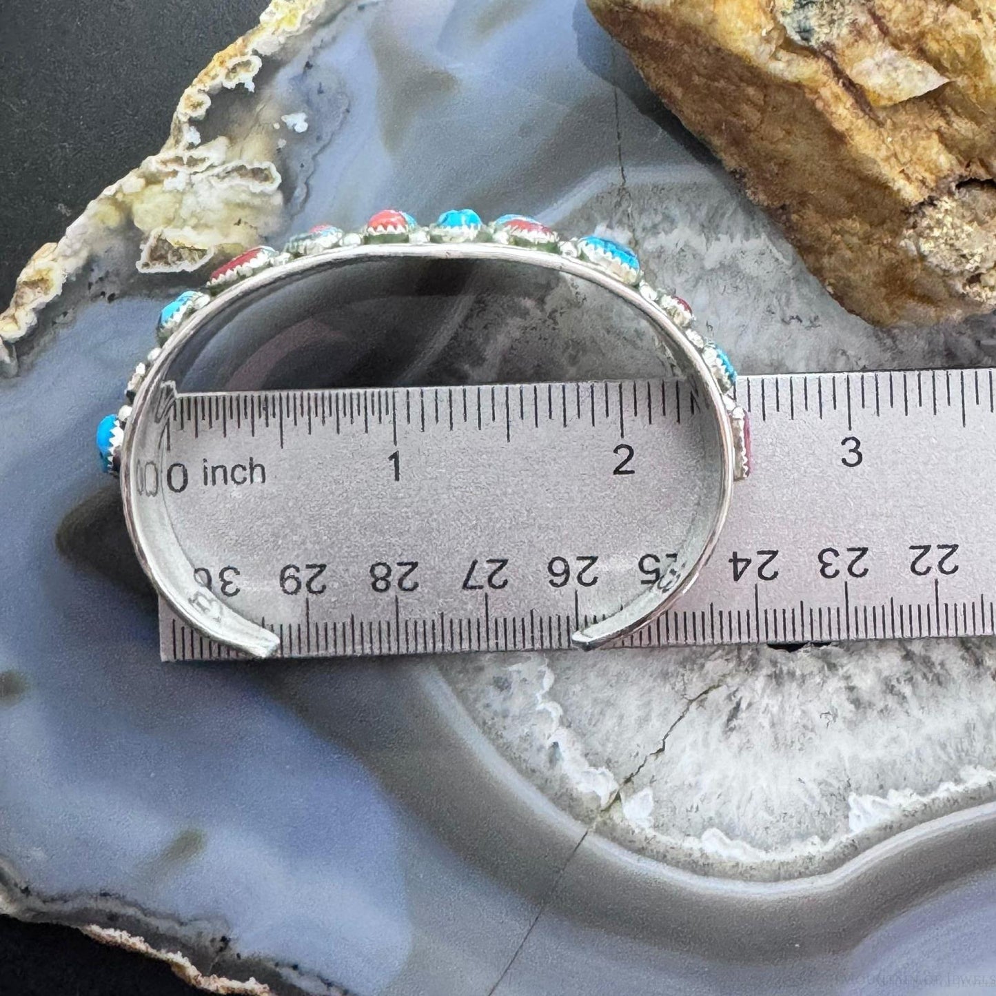 Anita Whitegoat Sterling Silver Rough Turquoise & Coral Bracelet For Women
