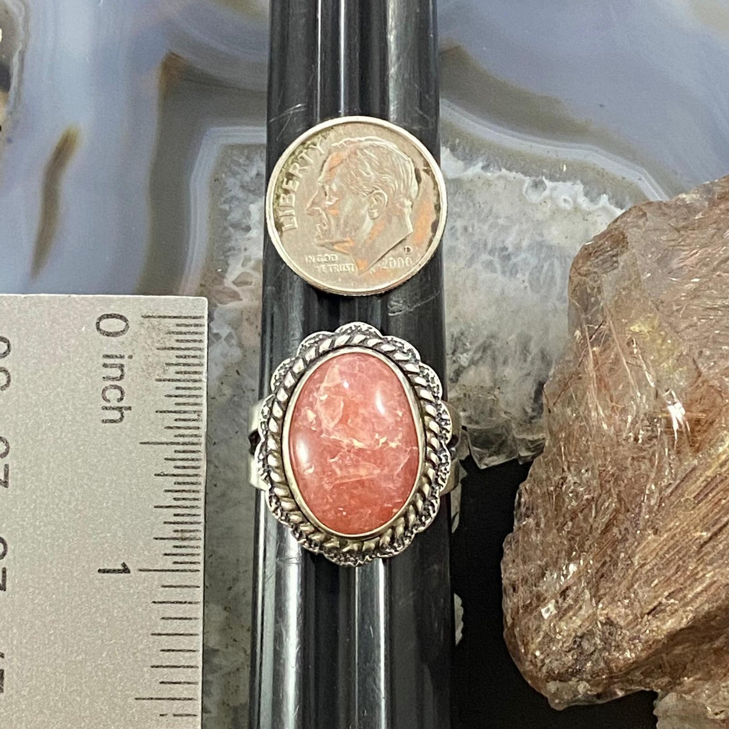 Carolyn Pollack Sterling Silver Oval Rhodonite Decorated Ring Variety of Sizes