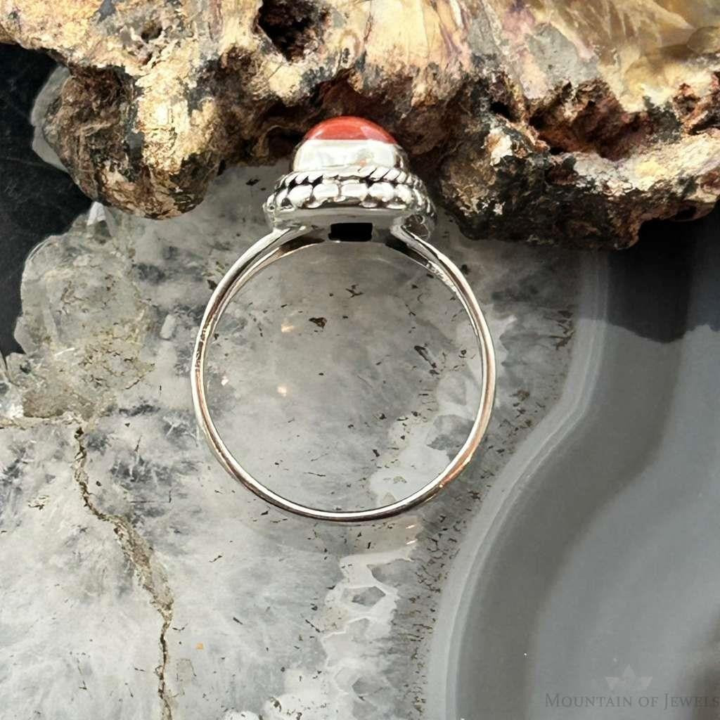 Sterling Silver Southwestern Style Coral Ring Size 7 For Women
