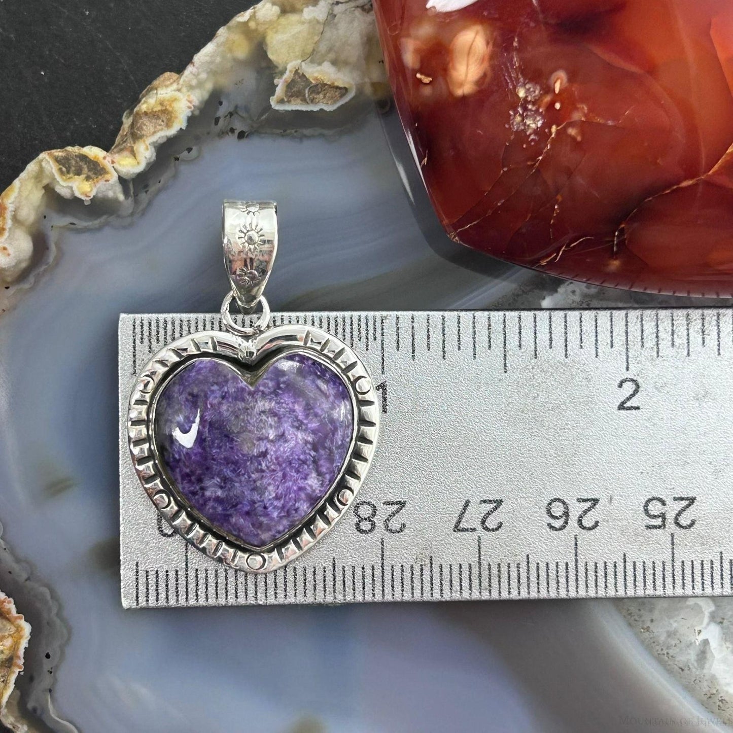 Sterling Silver Southwestern Style Charoite Decorated Heart Pendant For Women