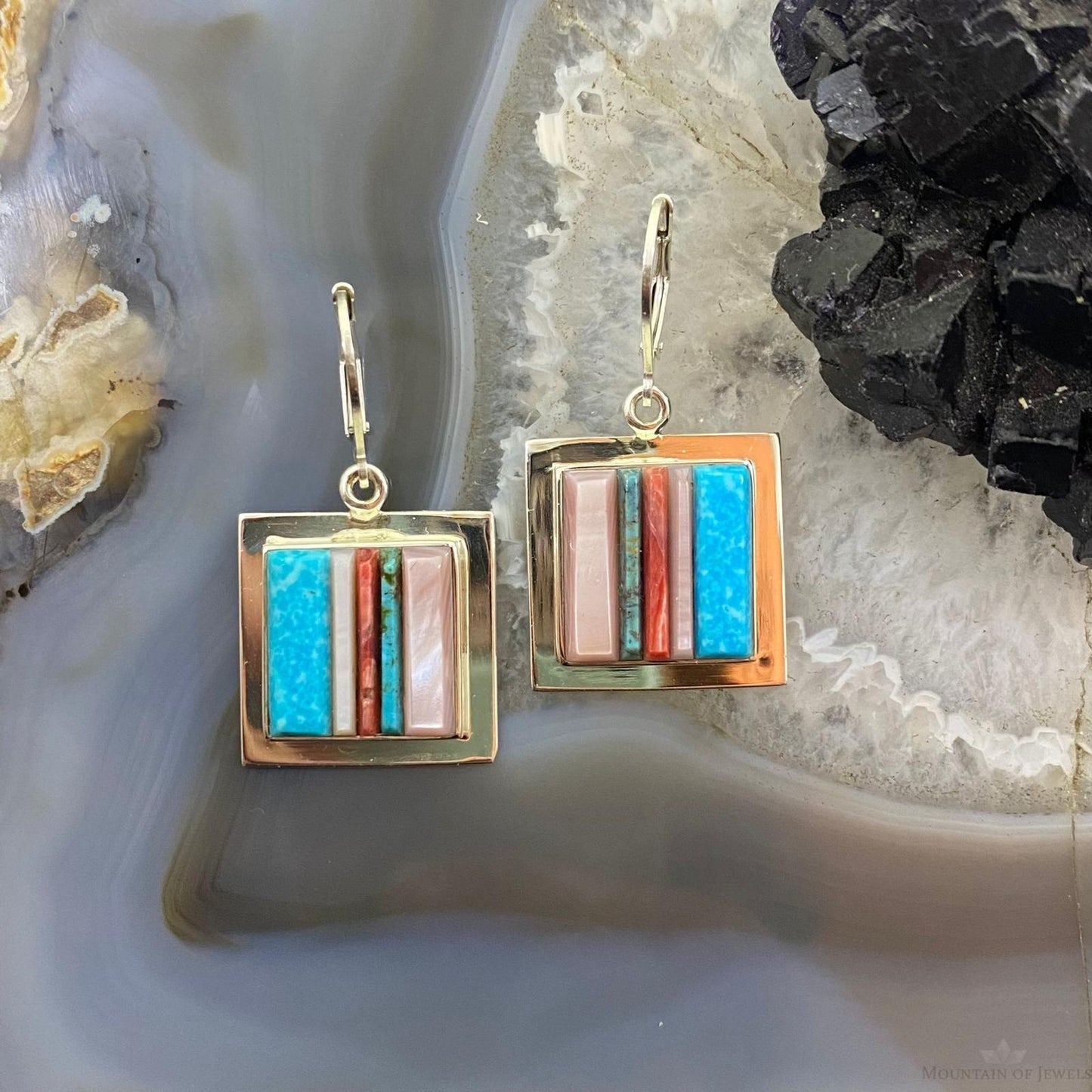 Veronica Benally Native American Silver Multi Stone Cobblestone Dangle Earrings