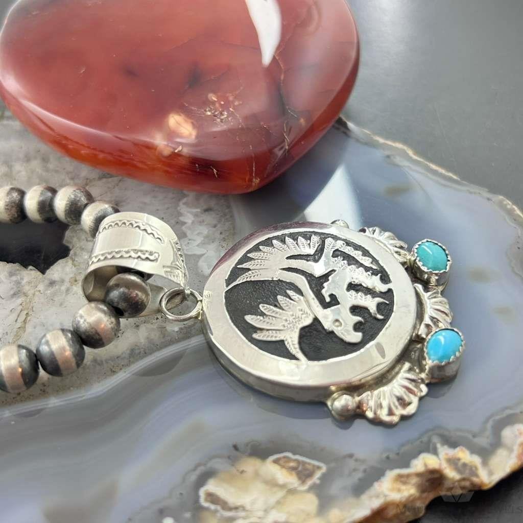 Alonzo Mariano Native American Sterling Silver Overlay Eagle & Turquoise Unisex Pendant