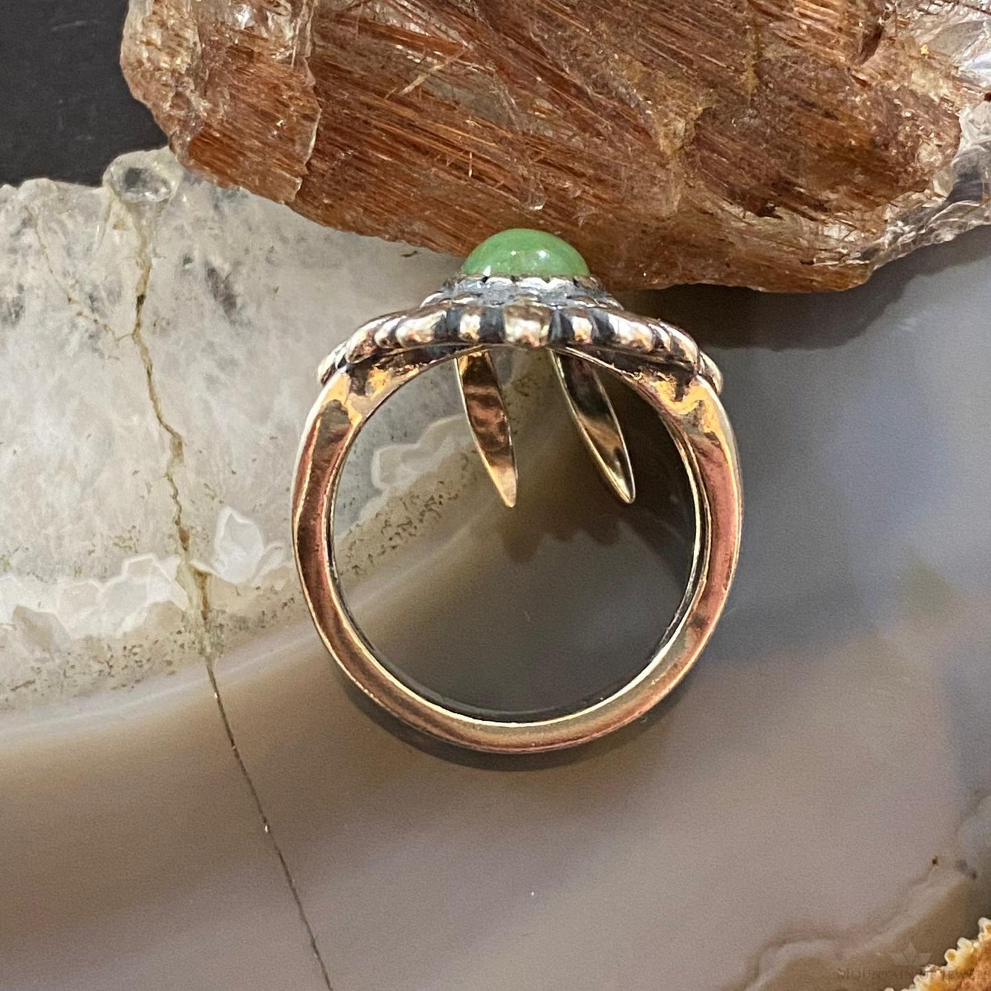 Carolyn Pollack Southwestern Style Sterling Silver Green Turquoise Chief Feather Headdress Ring For Women