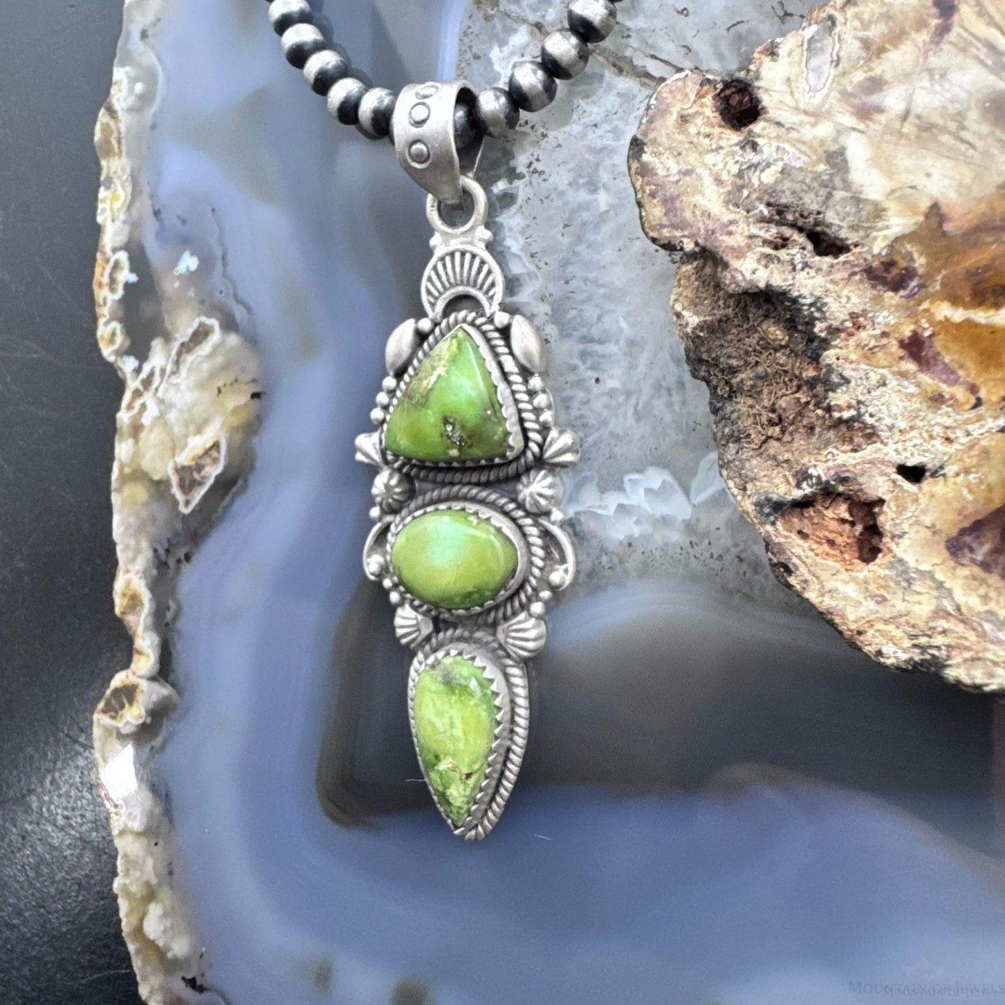 Sterling Silver Southwestern Style 3 Sonora Gold Turquoise Decorated Pendant For Women