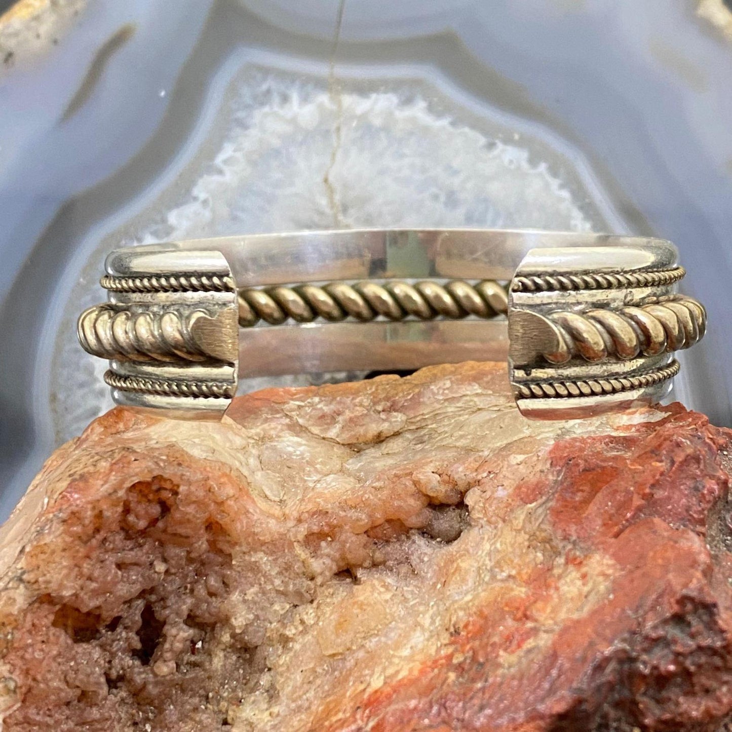 Vintage Native American Sterling Silver &Brass Coil Stackable Bracelet For Women