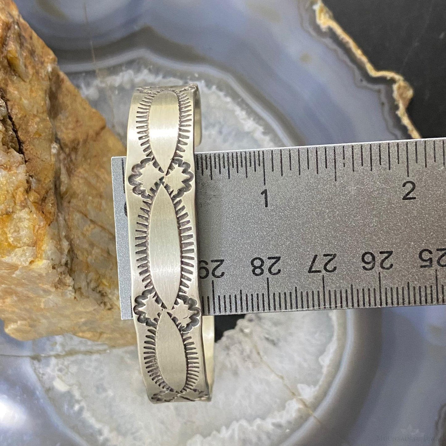 Native American Sterling Silver Stamped Stackable Cuff Bracelet For Men