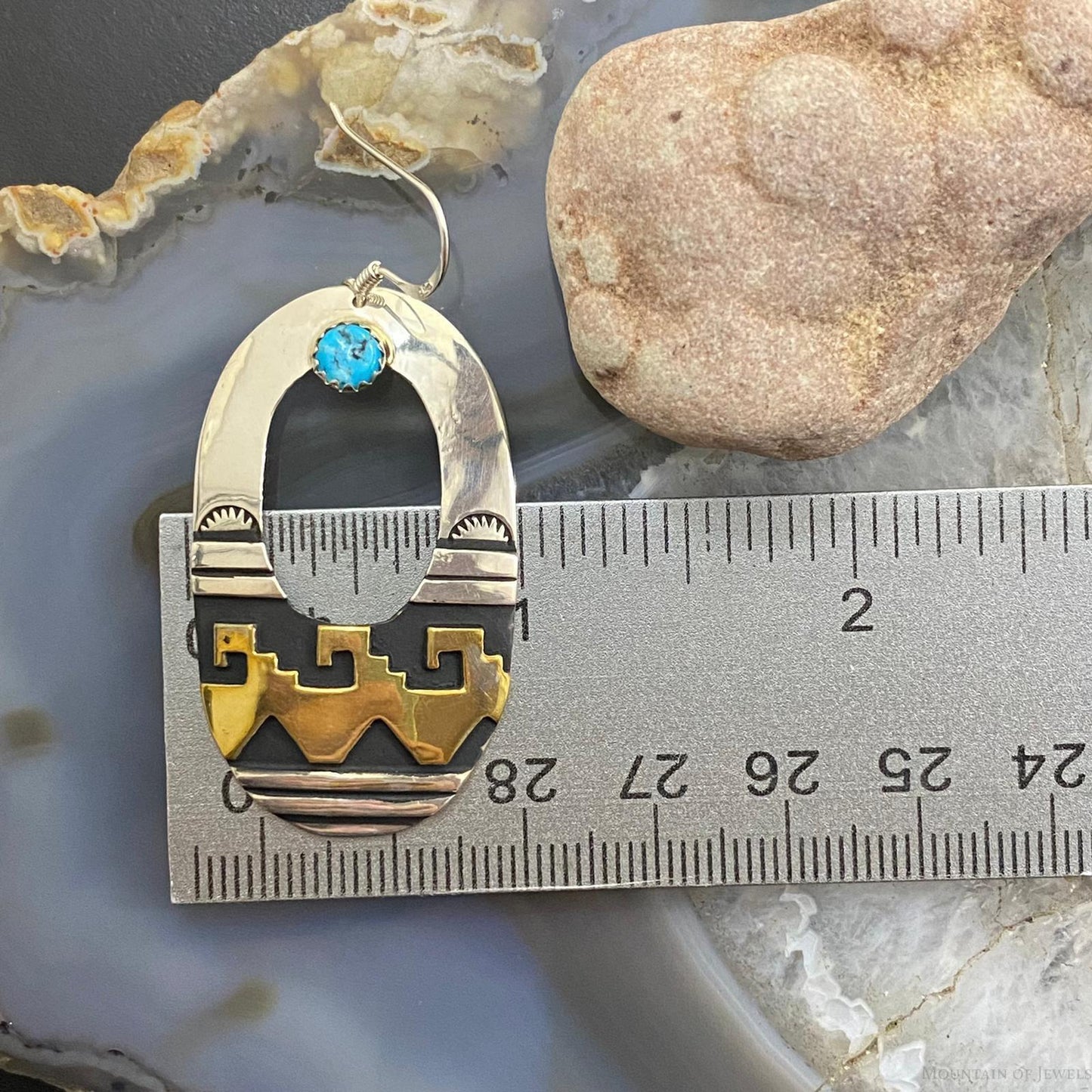 Rosita Singer Sterling Silver & GF w/Turquoise Overlay Oval Dangle Earrings