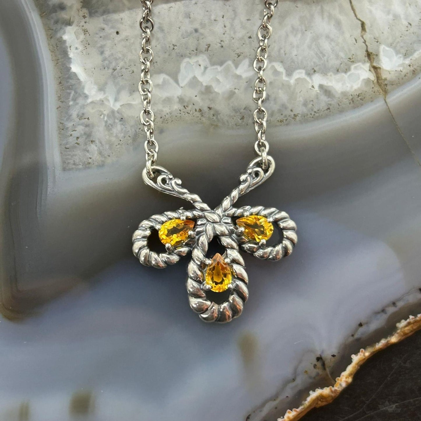 Carolyn Pollack Vintage Sterling Silver Twisted Rope w/Citrine 18"-20" Necklace For Women
