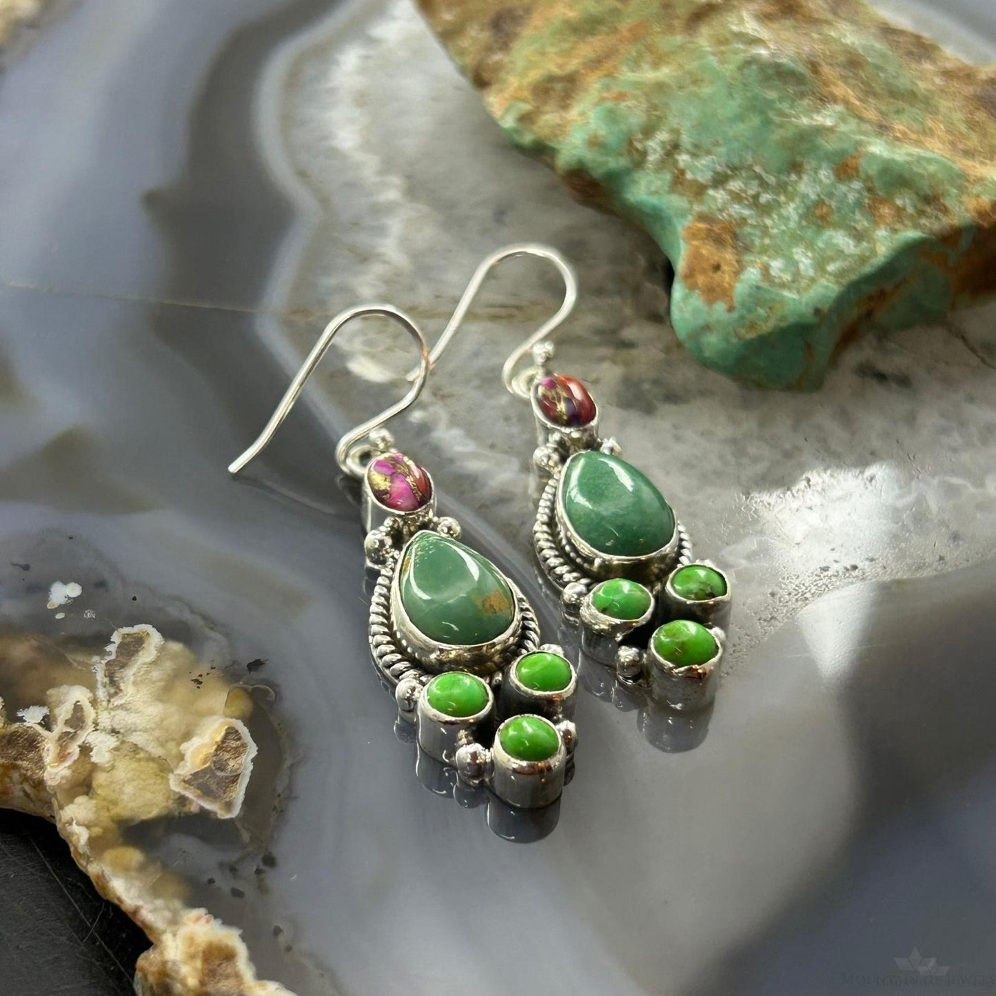 Sterling Silver Southwestern Style Multistone Dangle Earrings For Women #12