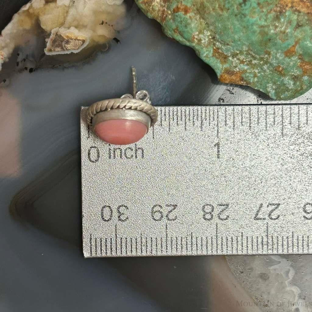 Sterling Silver Southwestern Style Oval Pink Conch Stud Earrings For Women