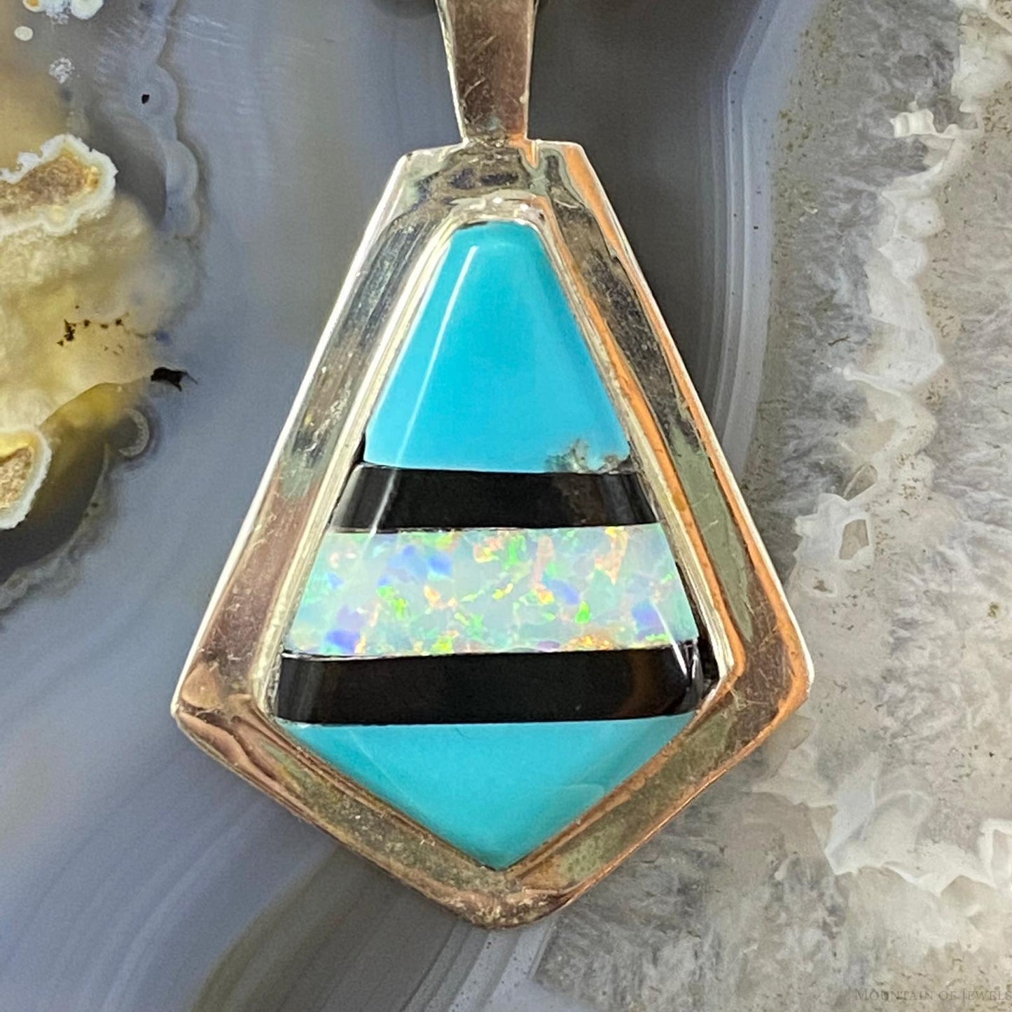 Christine Wolf Sterling Silver Turquoise/Opal/Onyx Inlay Kite Pendant For Women