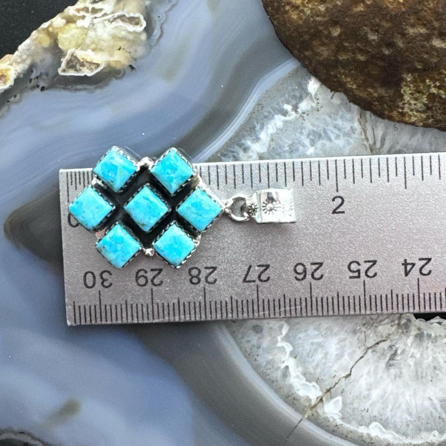 Sterling Silver Southwestern Style 7 SquareTurquoise Pendant For Women