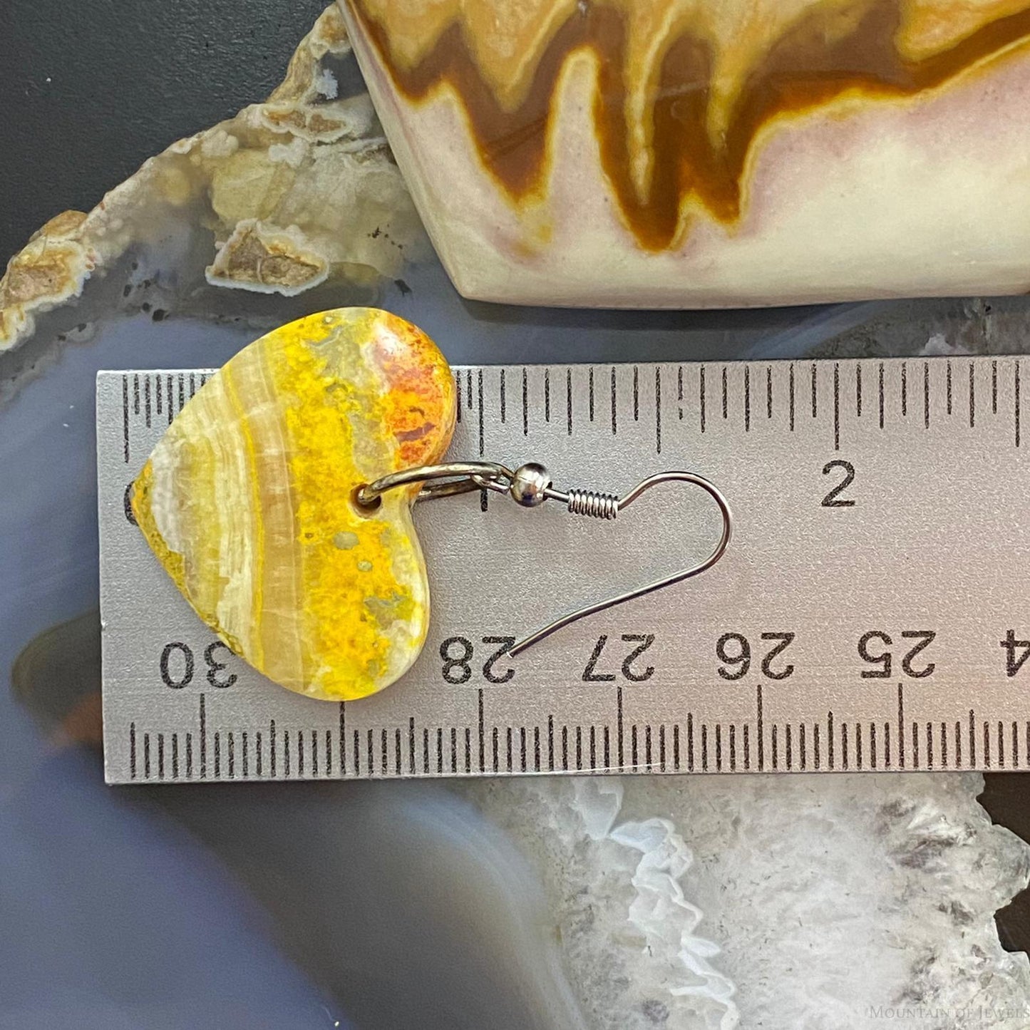 Sterling Silver Heart Shape Bumblebee Jasper Slab Dangle Earrings For Women #2