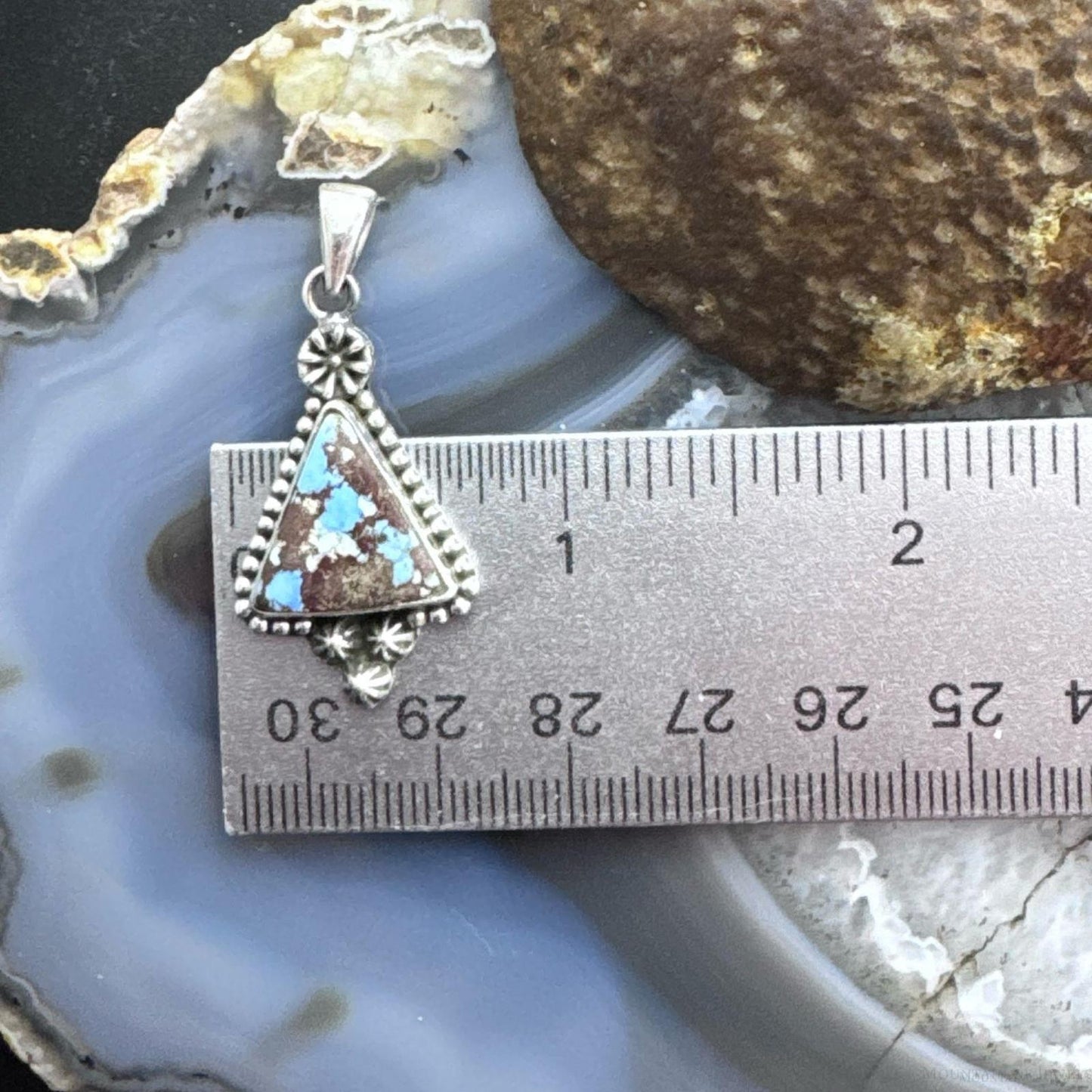 Sterling Silver Southwestern Style Triangle Golden Hill Turquoise Decorated Pendant For Women