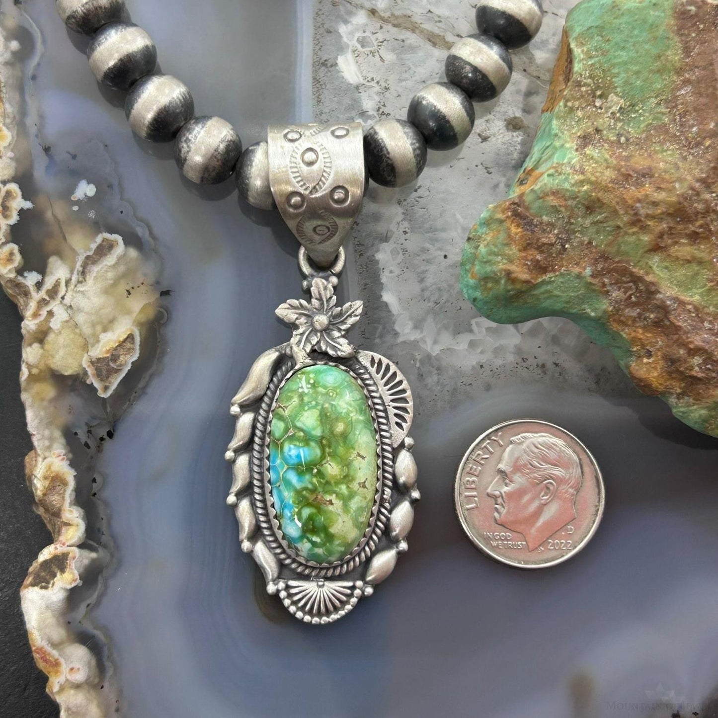 Sterling Silver Southwestern Style Sonora Gold Turquoise Decorated Pendant For Women