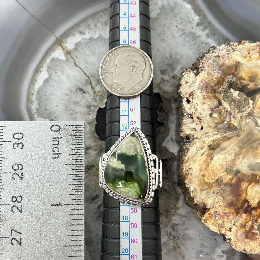 Sterling Silver Southwestern Style Triangle Chrome Chalcedony Bar Ring Size 7.5 For Women