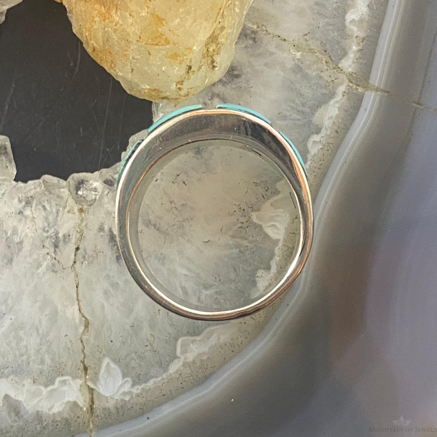 Native American Sterling Blue Ridge Turquoise Graduated Band Ring Size 7.5