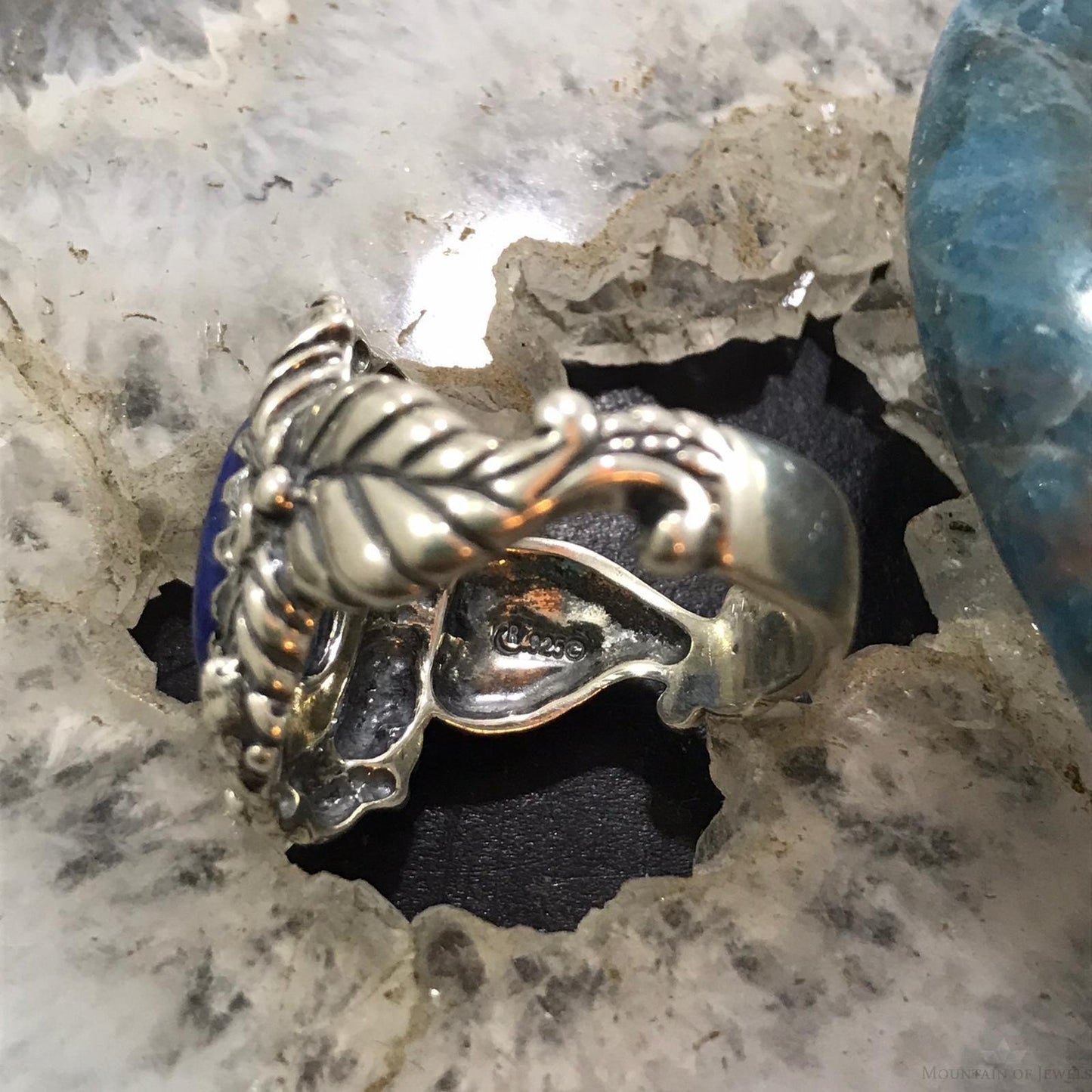 Carolyn Pollack Sterling Silver Oval Lapis Decorated Ring For Women