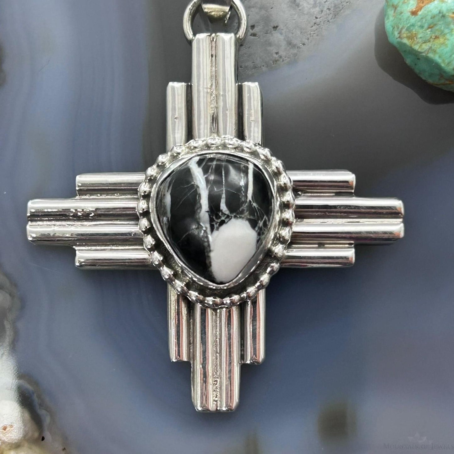 Priscilla Apache Native American Sterling Silver White Buffalo Zia Unisex Pendant