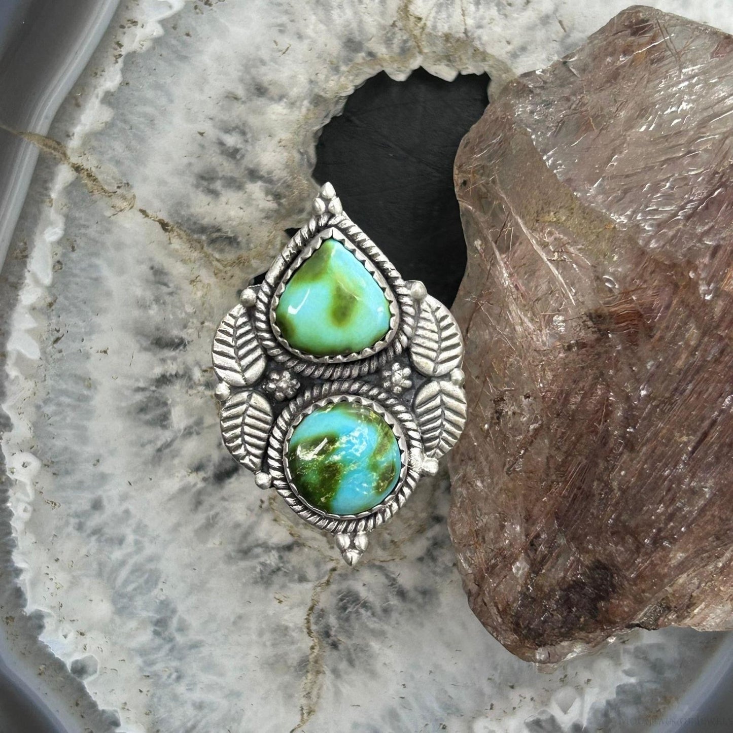 Sterling Silver Southwestern Style 2 Sonora Gold Turquoise Adjustable Ring For Women #8