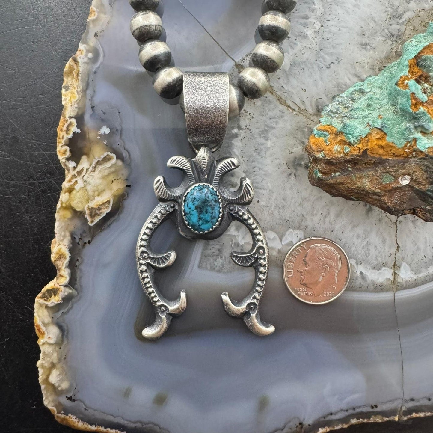 Eva & Linberg Billah Native American Sterling Silver Turquoise Unisex Naja Pendant #2