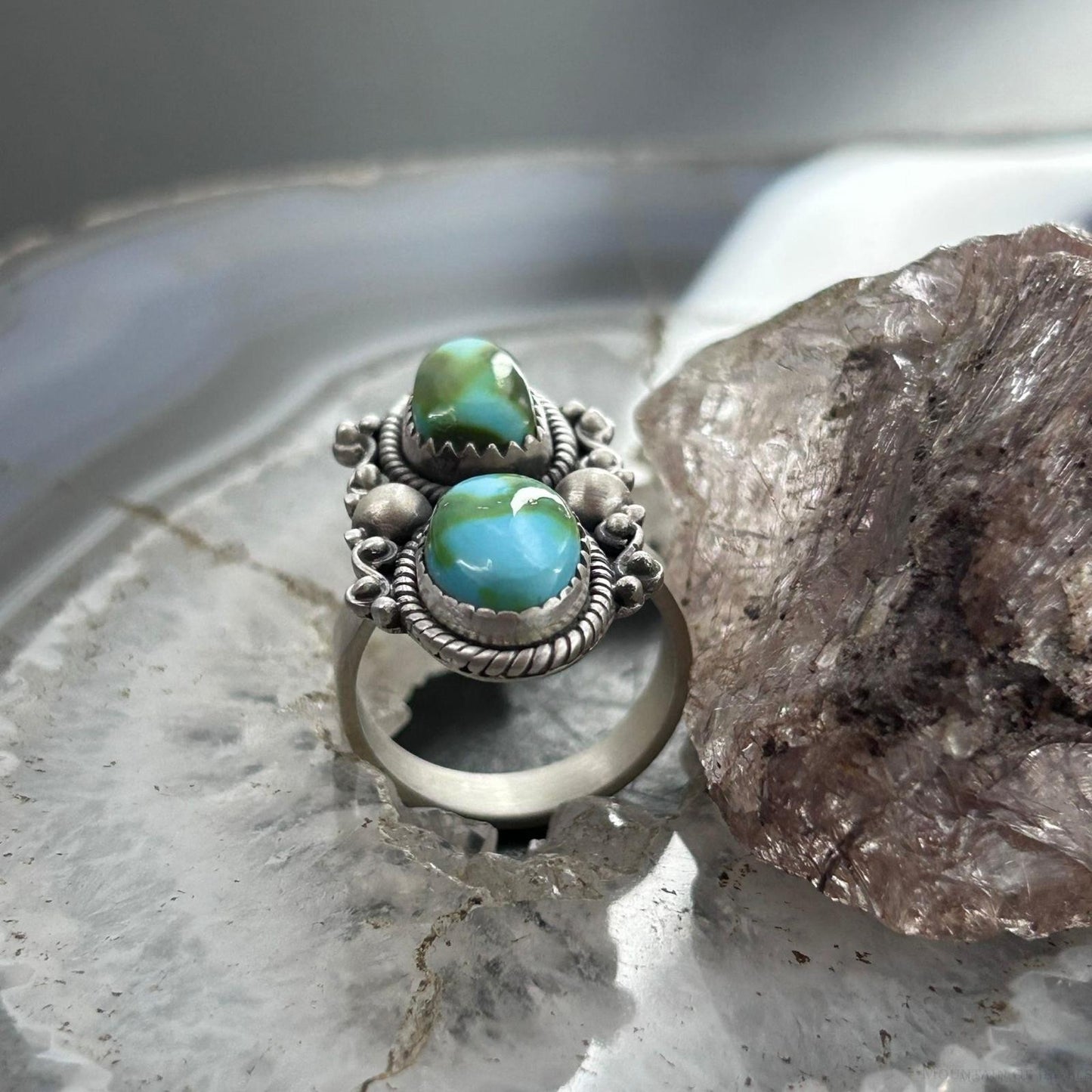 Sterling Silver Southwestern Style 2 Sonora Gold Turquoise Adjustable Ring For Women #6