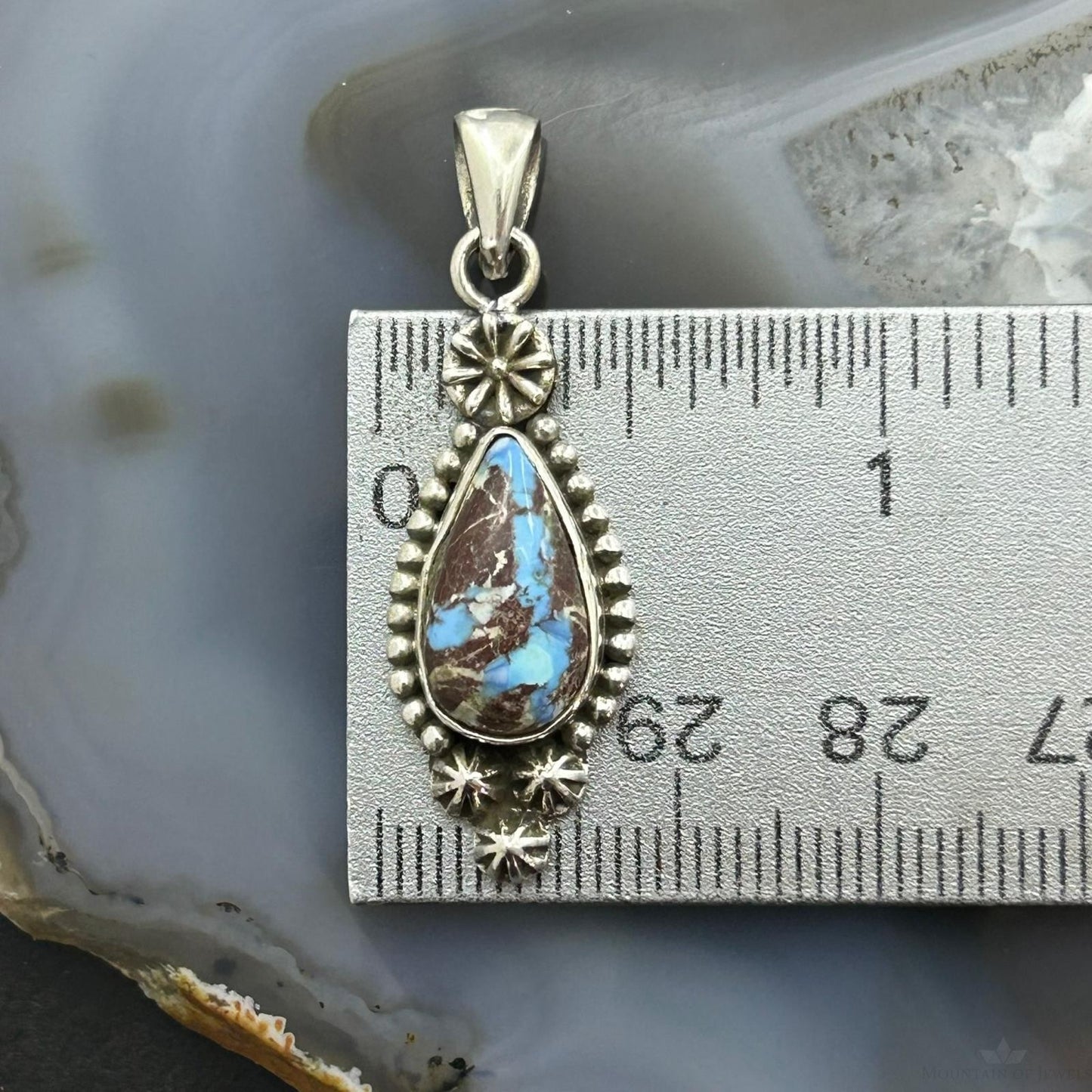 Sterling Silver Southwestern Style Teardrop Golden Hill Turquoise Pendant For Women
