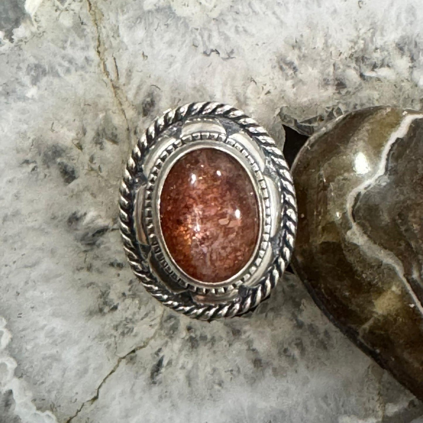 Carolyn Pollack Sterling Silver Oval Brown Jasper Decorated Ring Size 7.5 For Women
