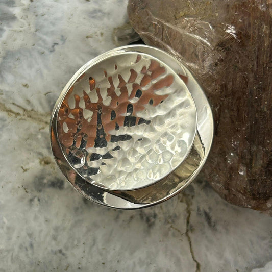 Sterling Silver Smooth & Hammered Stacked Round Ring For Women, Taxco Mexico