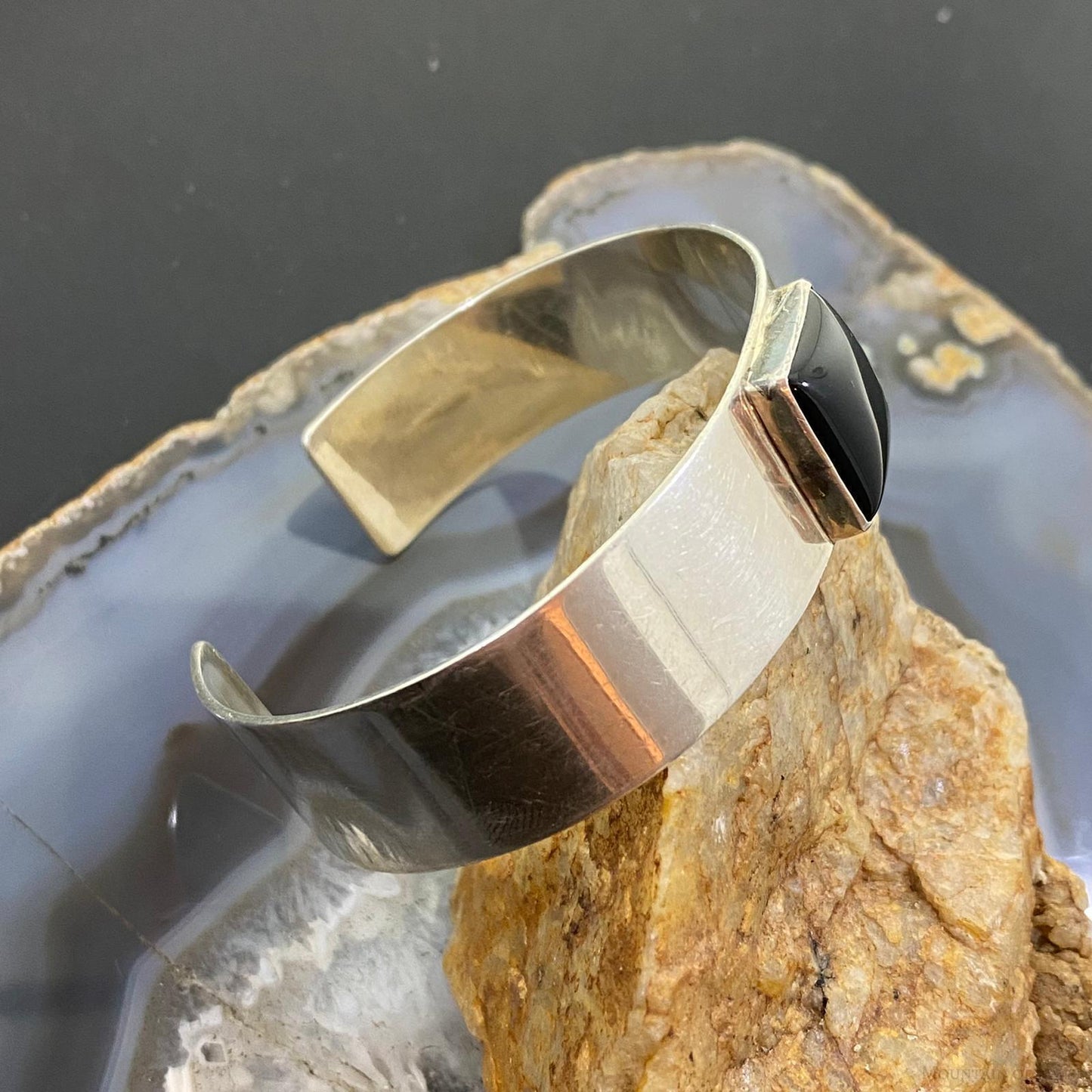 Signed Native American Sterling Silver Square Onyx Bracelet For Women