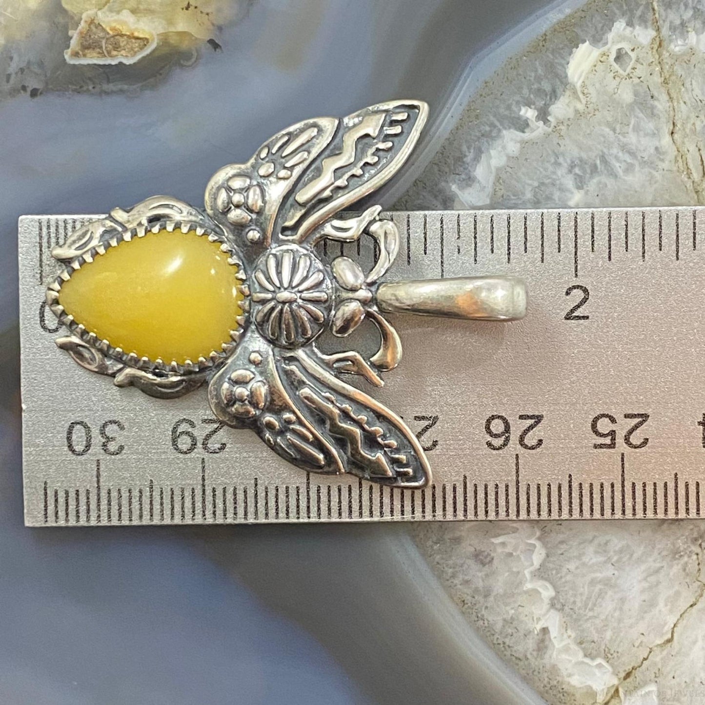 Carolyn Pollack Southwestern Style Sterling Silver Yellow Jasper Bee Enhancer Pendant For Women
