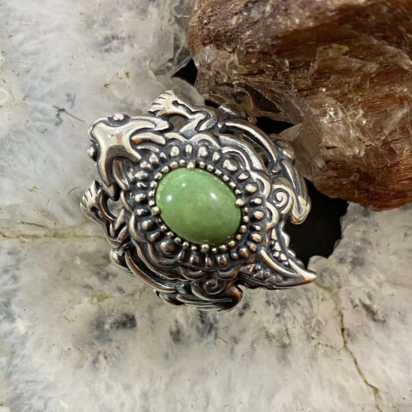 Fritz Casuse & Carolyn Pollack Southwestern Style Sterling Silver Green Turquoise Horned Toad Ring For Women