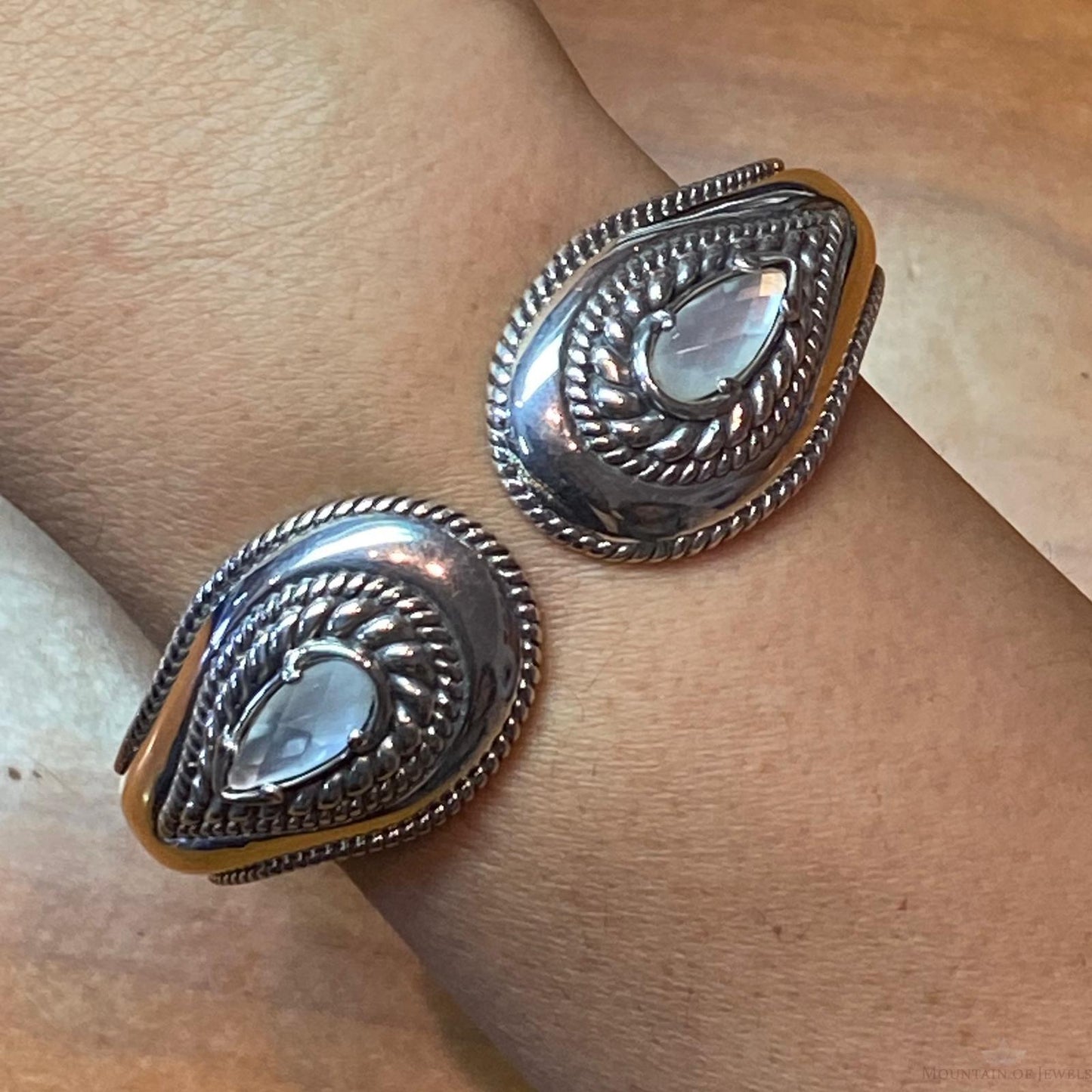 Carolyn Pollack Sterling Silver Mother of Pearl Doublet Decorated Hinged Bracelet