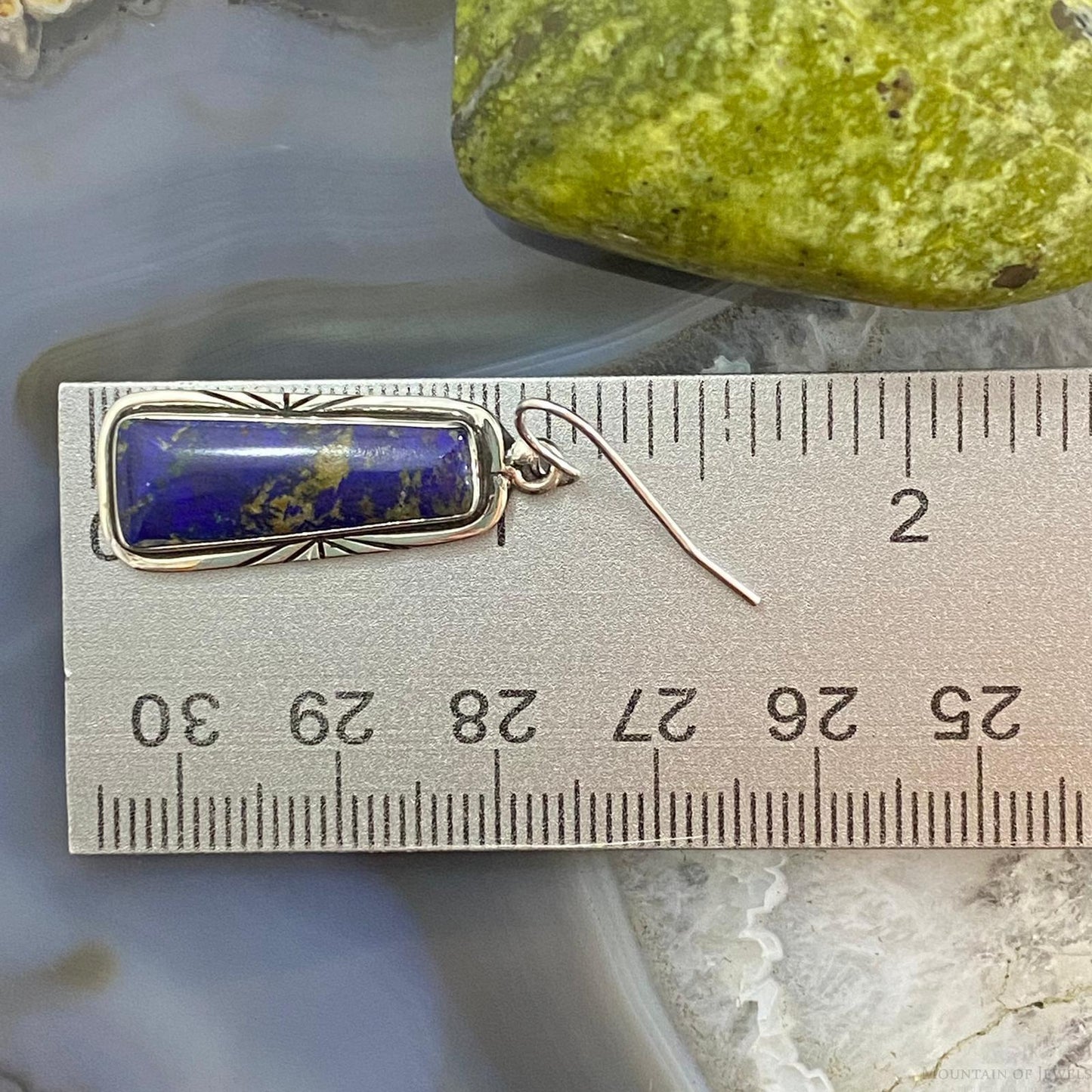 Native American Sterling Trapezoid Azurite Malachite Dangle Earrings For Women