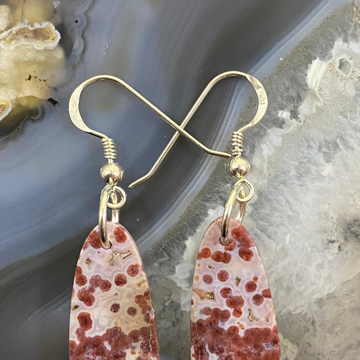 Sterling Silver Oval Red Jasper Slab Dangle Earrings For Women #087