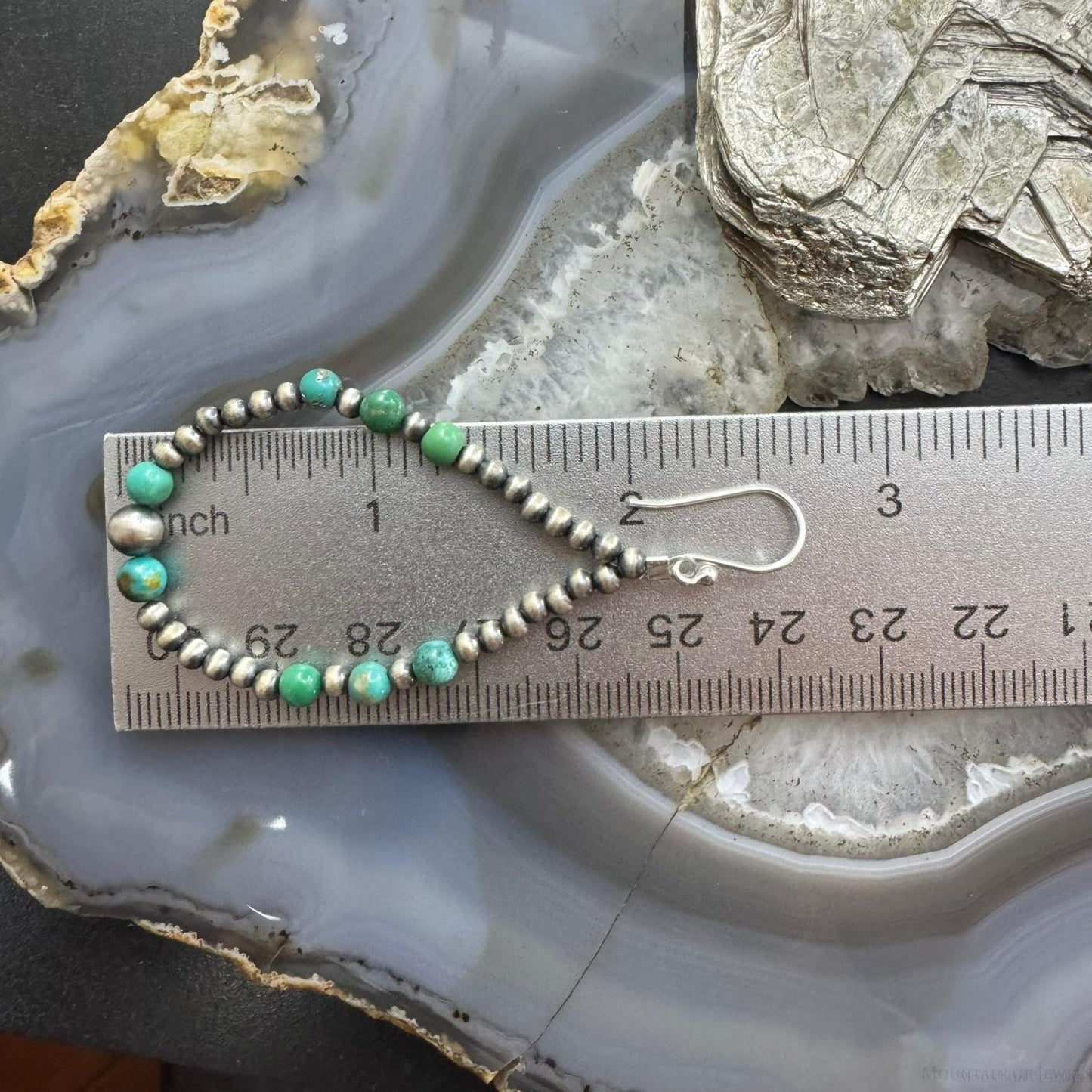 Sterling Silver 3-5mm Navajo Pearl Southwester Style & 4.5mm Turquoise Bead Hoop Earrings For Women