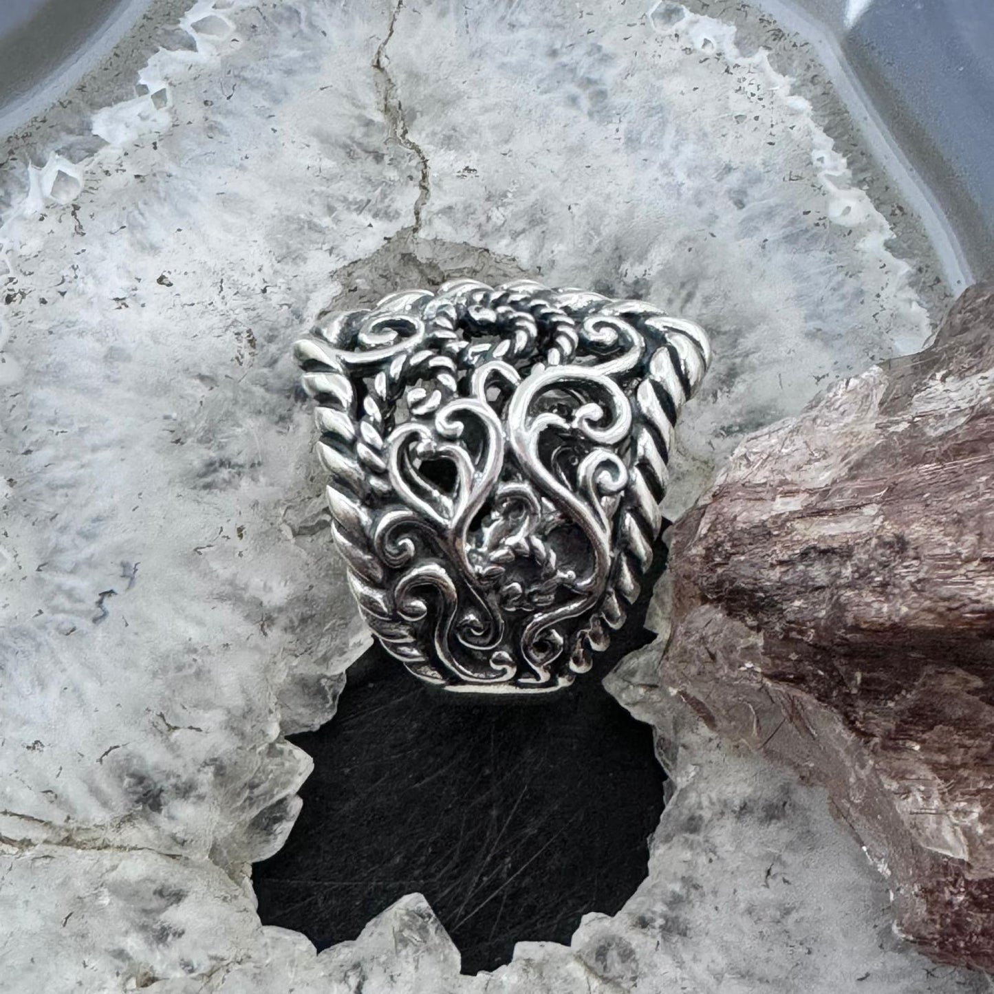 Carolyn Pollack Sterling Silver Decorated Engraved Adjustable Ring Size 9 For Women