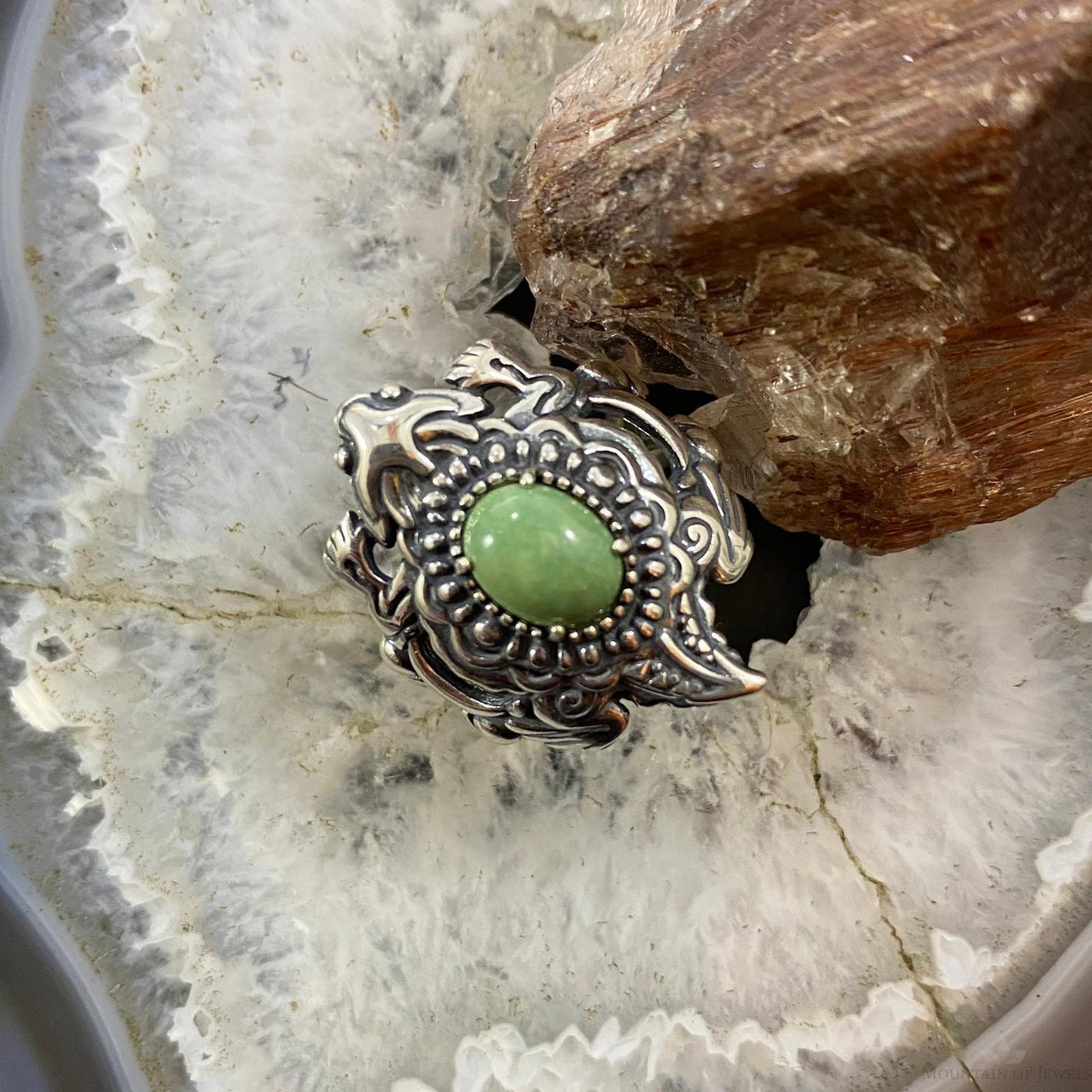 Fritz Casuse & Carolyn Pollack Southwestern Style Sterling Silver Green Turquoise Horned Toad Ring For Women