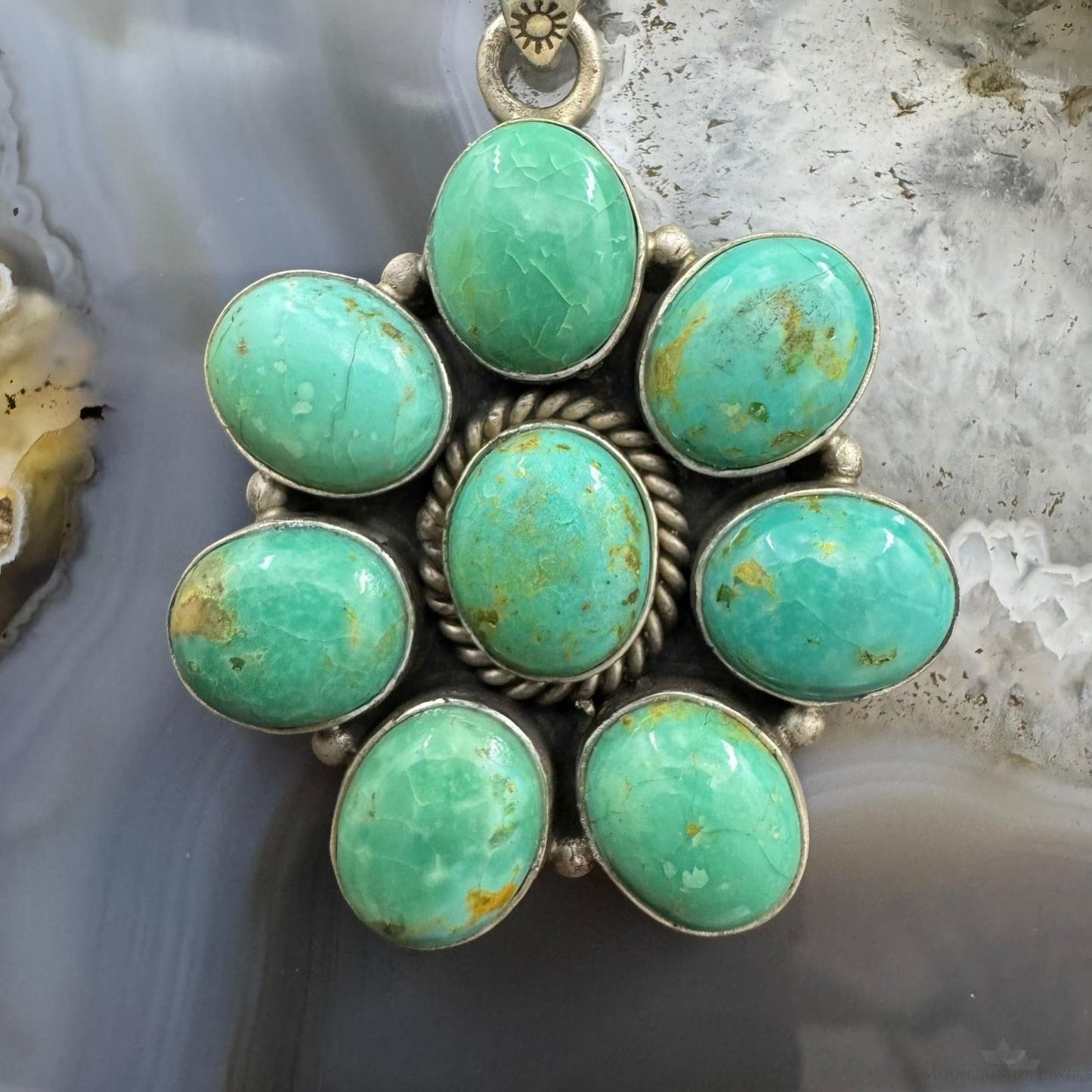 Sterling Silver Southwestern Style Turquoise Cluster Flower Pendant For Women