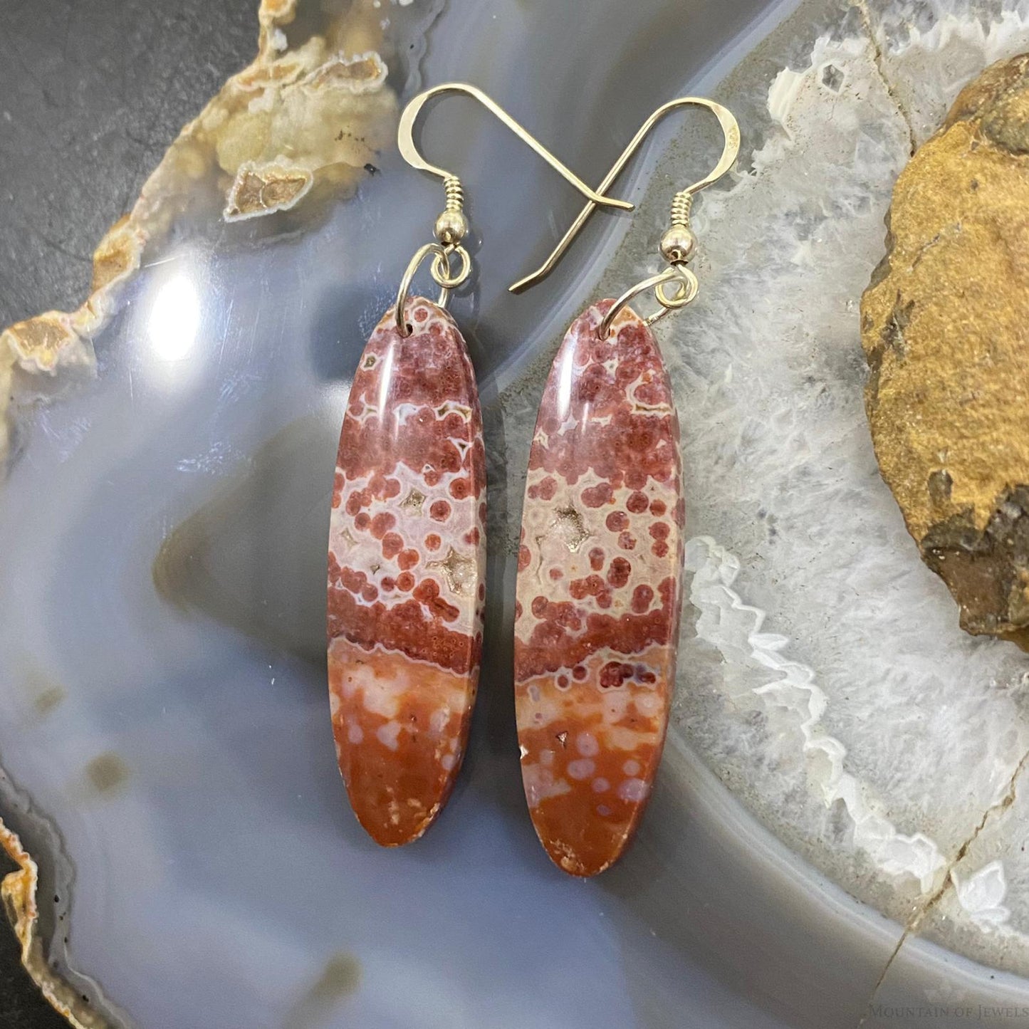 Sterling Silver Oval Red Jasper Slab Dangle Earrings For Women #088