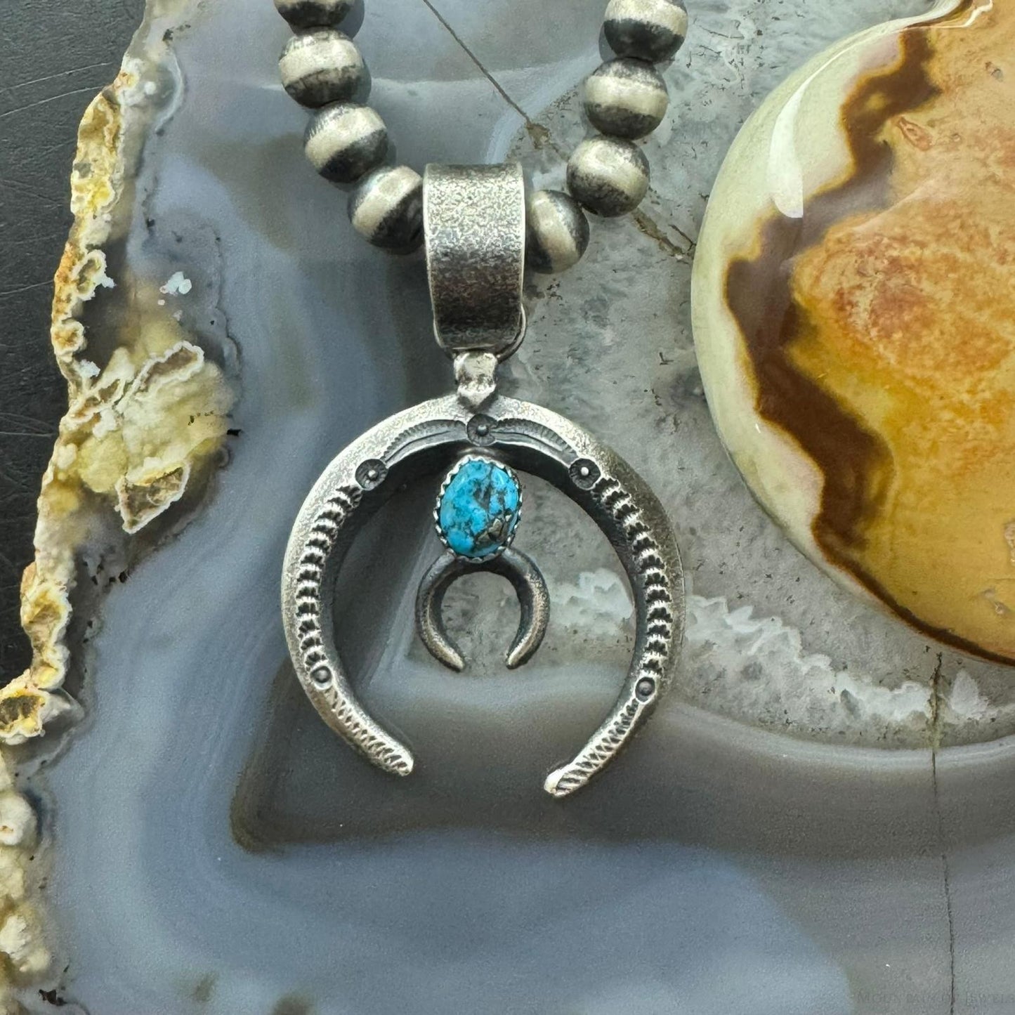 Eva & Linberg Billah Native American Sterling Silver Oval Turquoise Unisex Naja Pendant