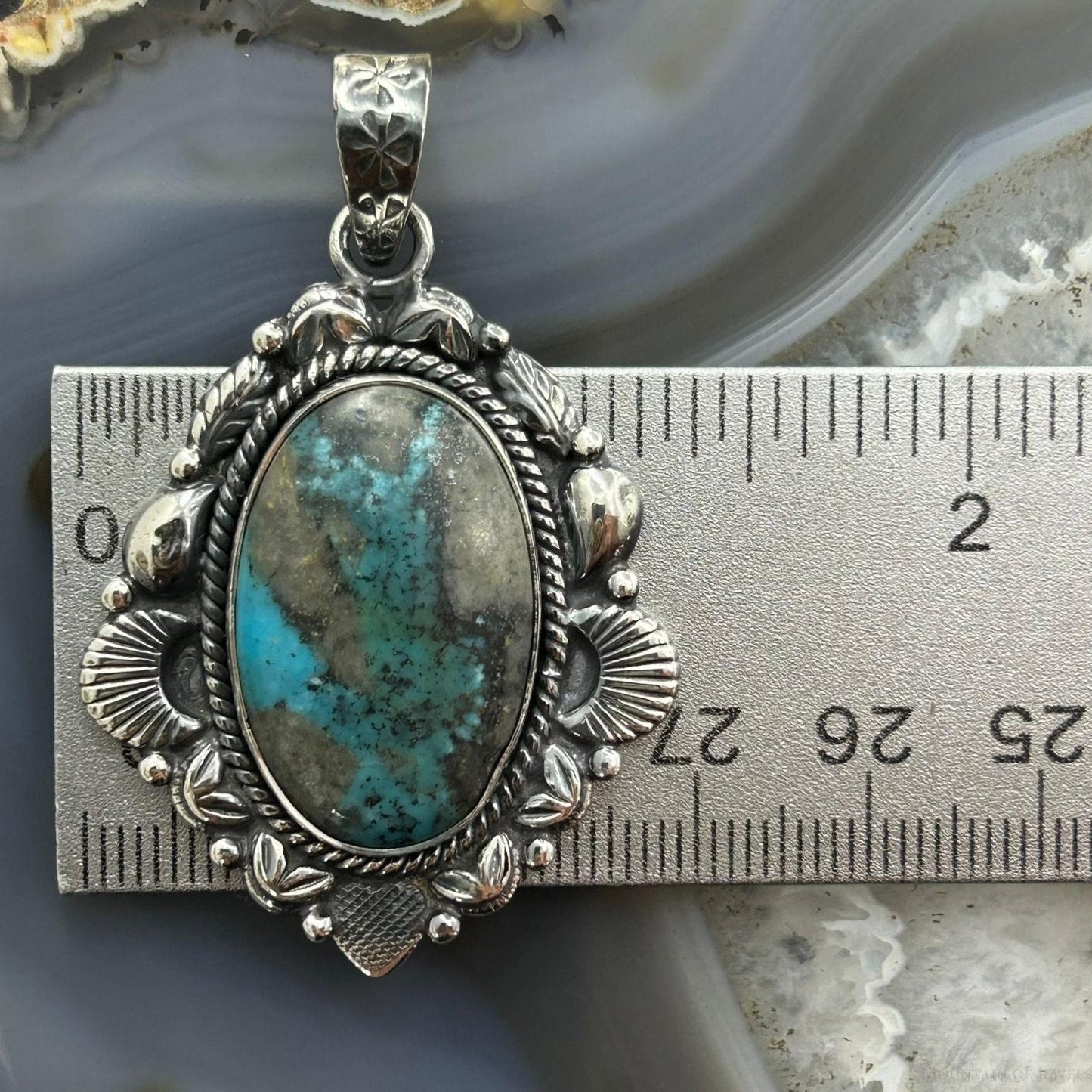 Sterling Silver Southwestern Style Oval Turquoise Decorated Pendant For Women #4