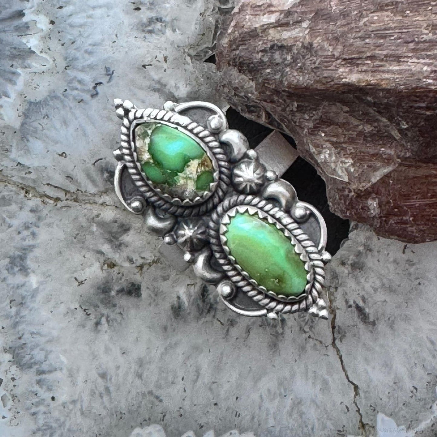 Sterling Silver Southwestern Style 2 Sonora Gold Turquoise Decorated Adjustable Ring For Women