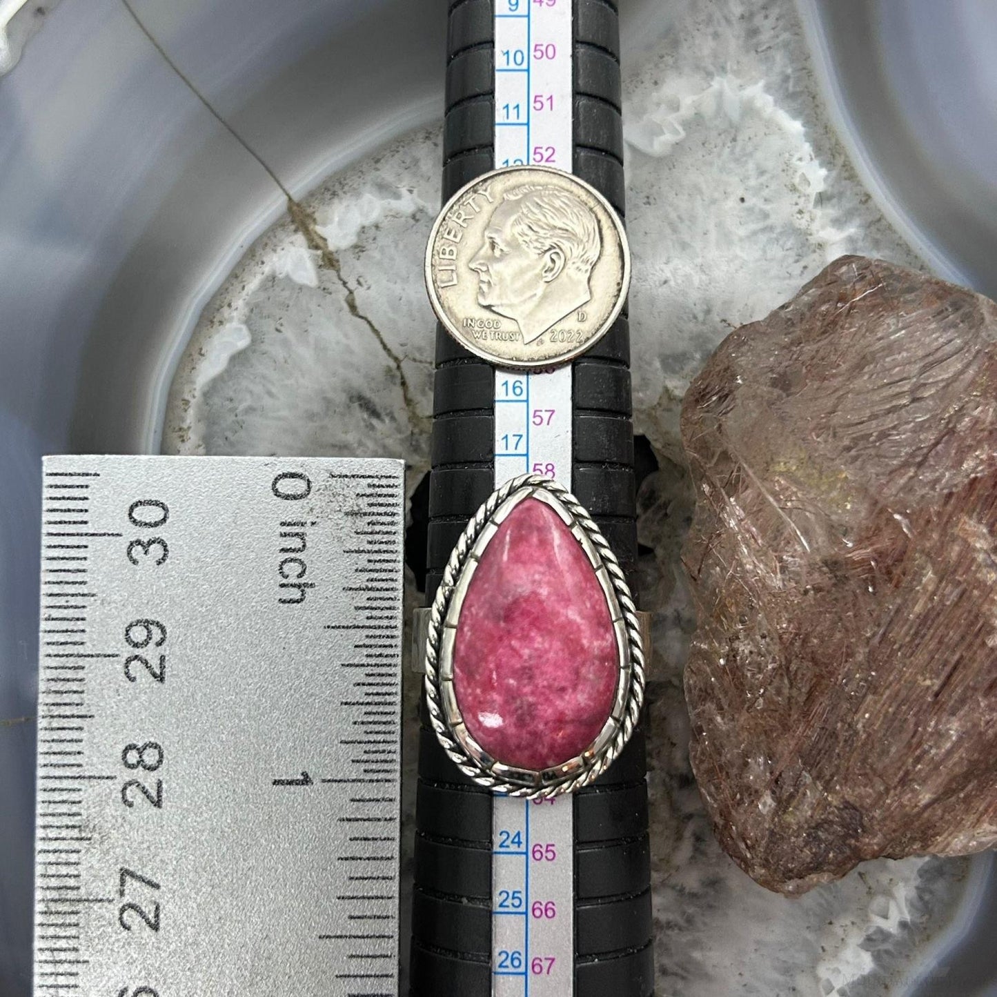 Sterling Silver Southwestern Style Teardrop Thulite Ring Size 9.75 For Women