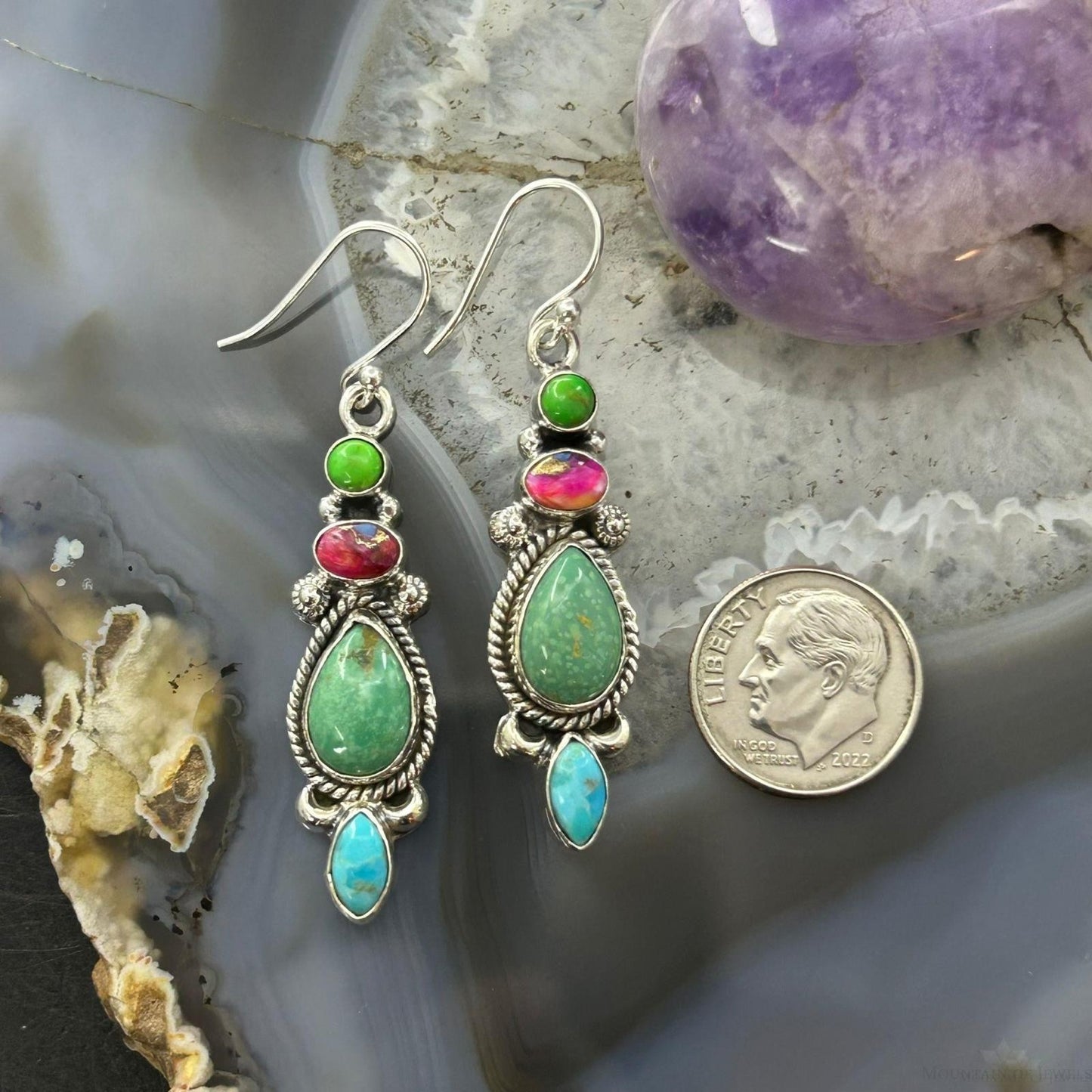 Sterling Silver Southwestern Style Multistone Dangle Earrings For Women #10