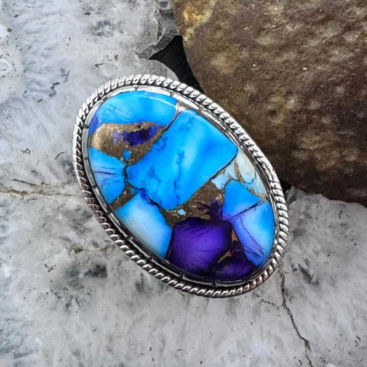 Sterling Silver Southwestern Style Oval Purple Spiny Turquoise Ring Size 8.5 For Women