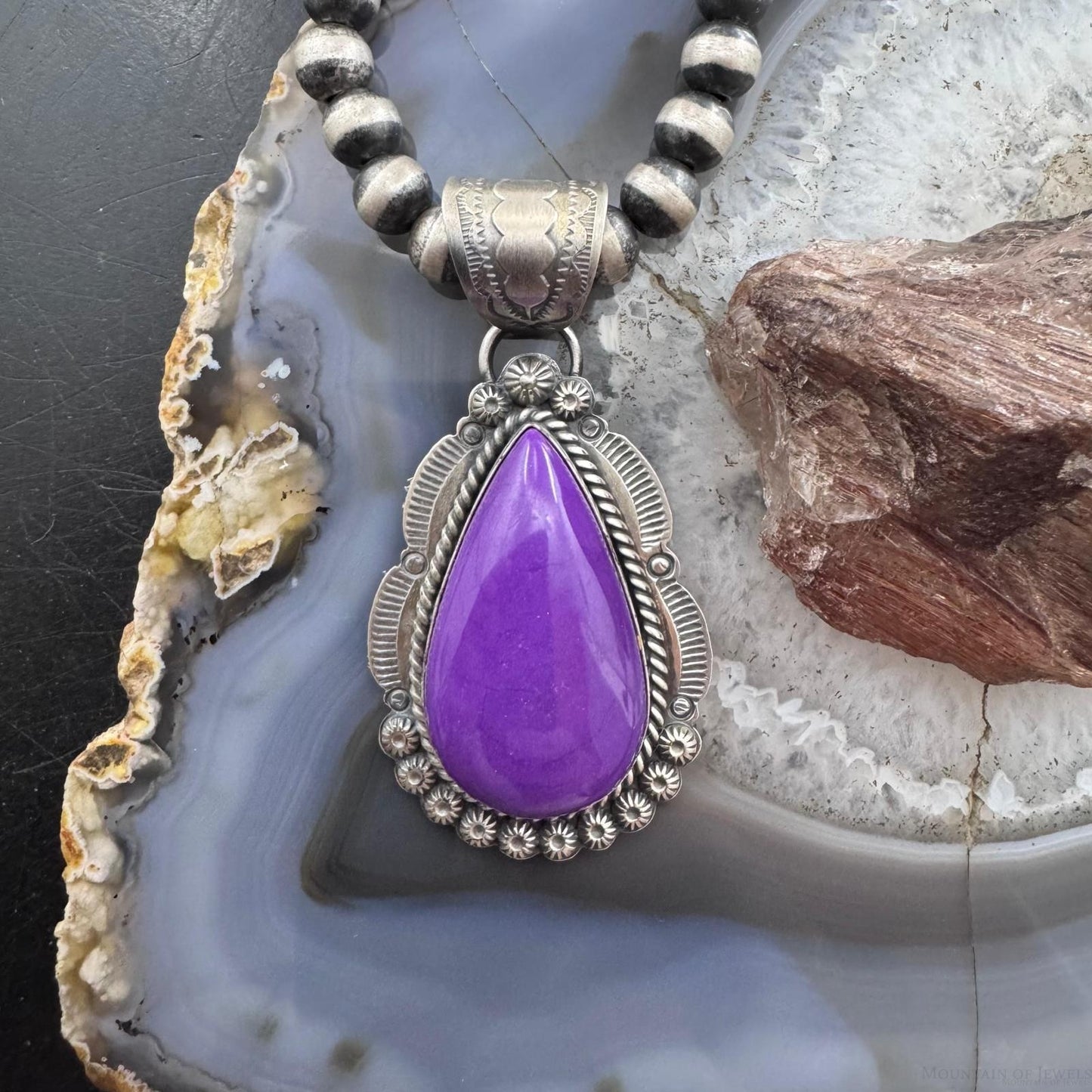 Native American Sterling Silver Teardrop Purple Phosphosiderite Pendant For Women